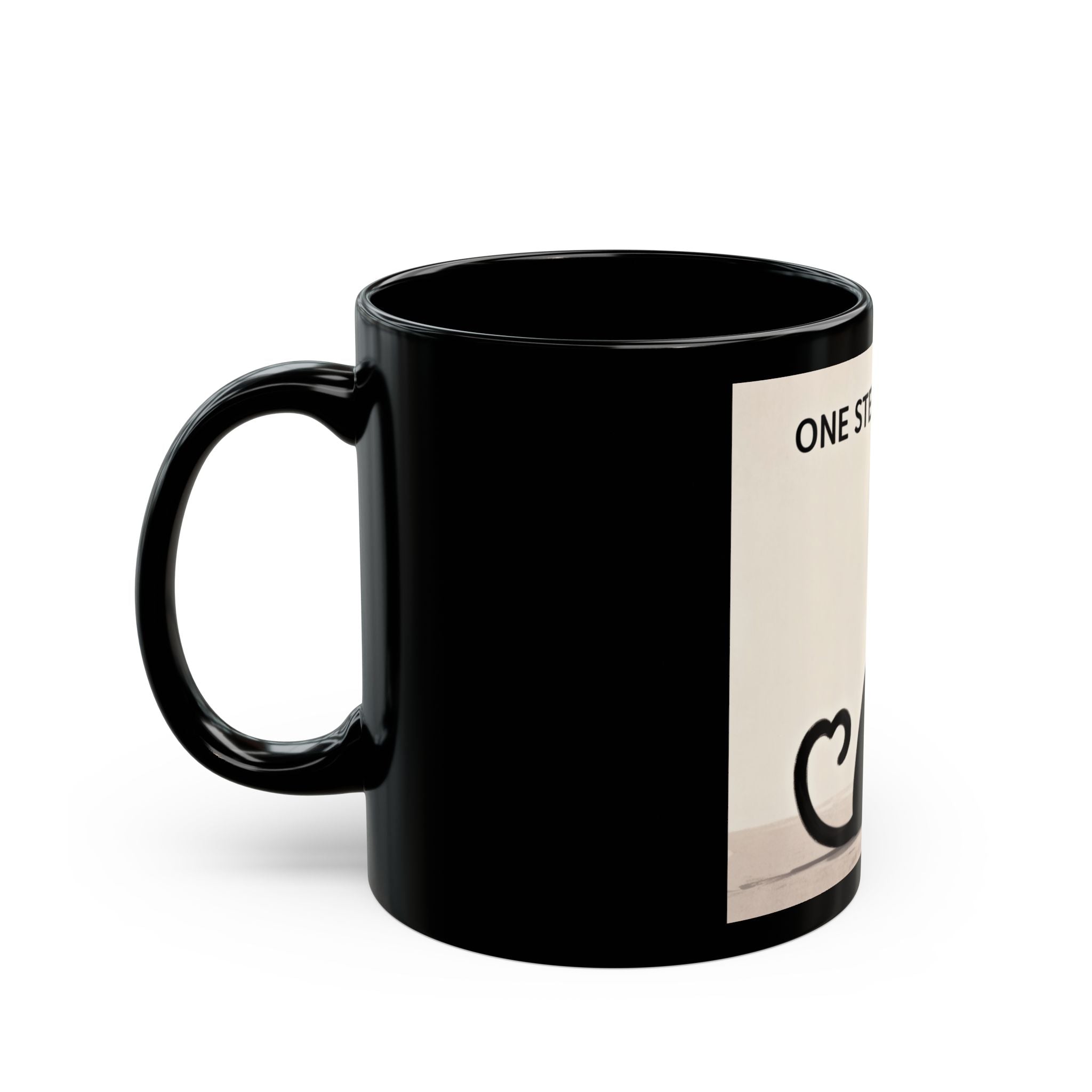 ONE STEP AT A TIME Cat Black Mug 11oz