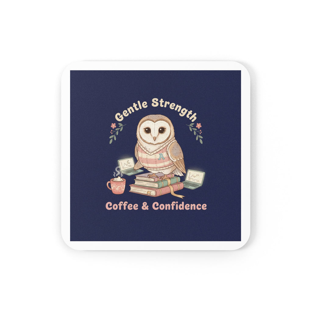 Owl Cork Coaster – Gentle Strength Coffee Confidence