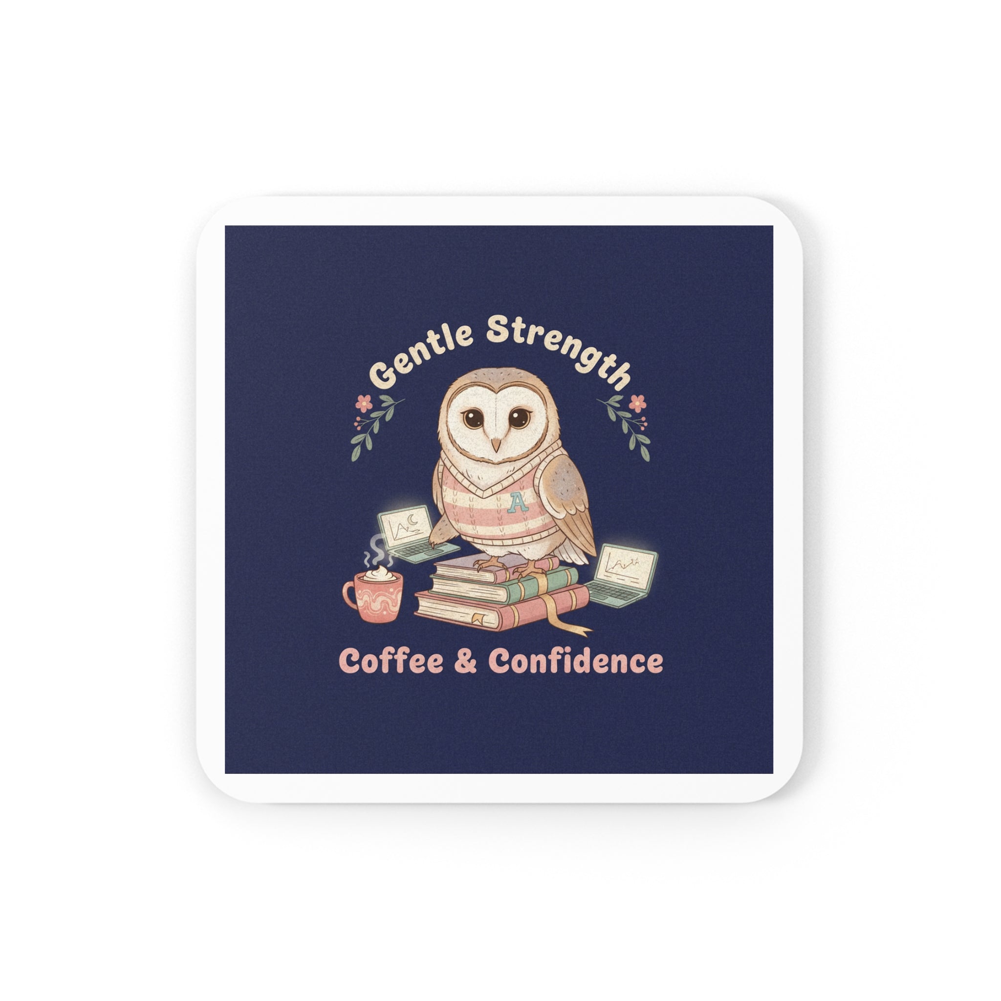 Owl Cork Coaster – Gentle Strength Coffee Confidence