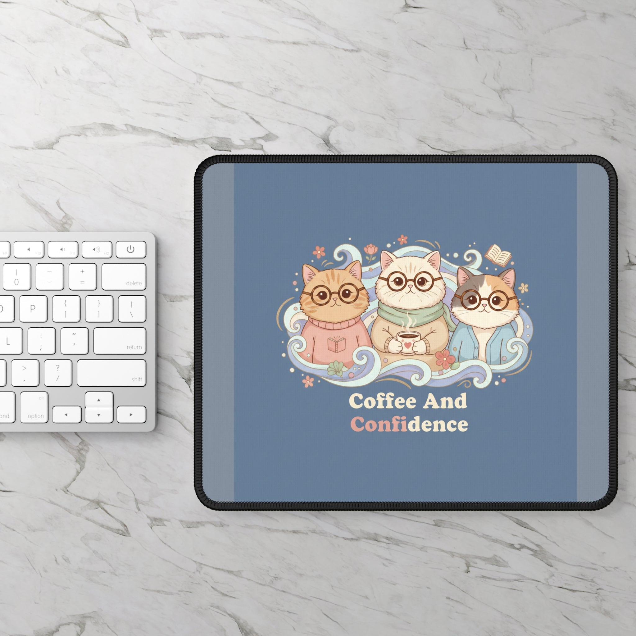 Cats With Glasses Mouse Pad – Coffee and Confidence