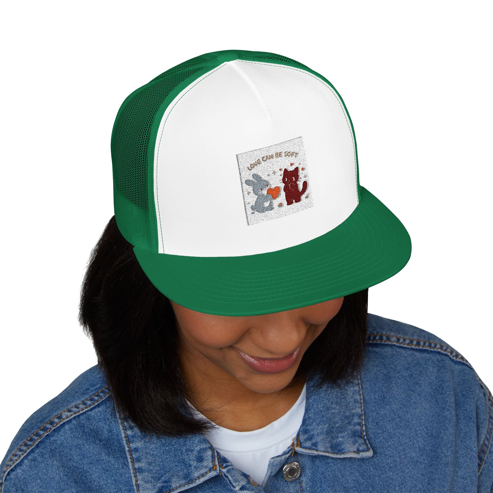 "LOVE CAN BE SOFT" Black Cat Trucker Cap | College Girl Gift | Fashion | KayKay Classics