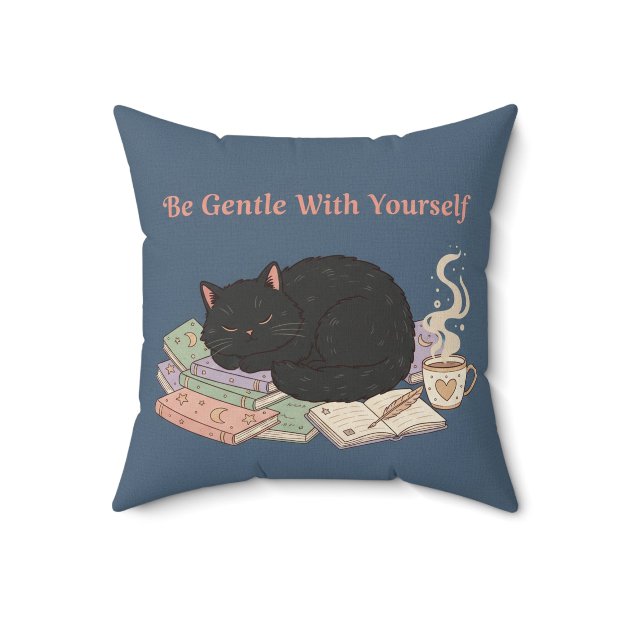 Black Cat Square Pillow – Be Gentle With Yourself