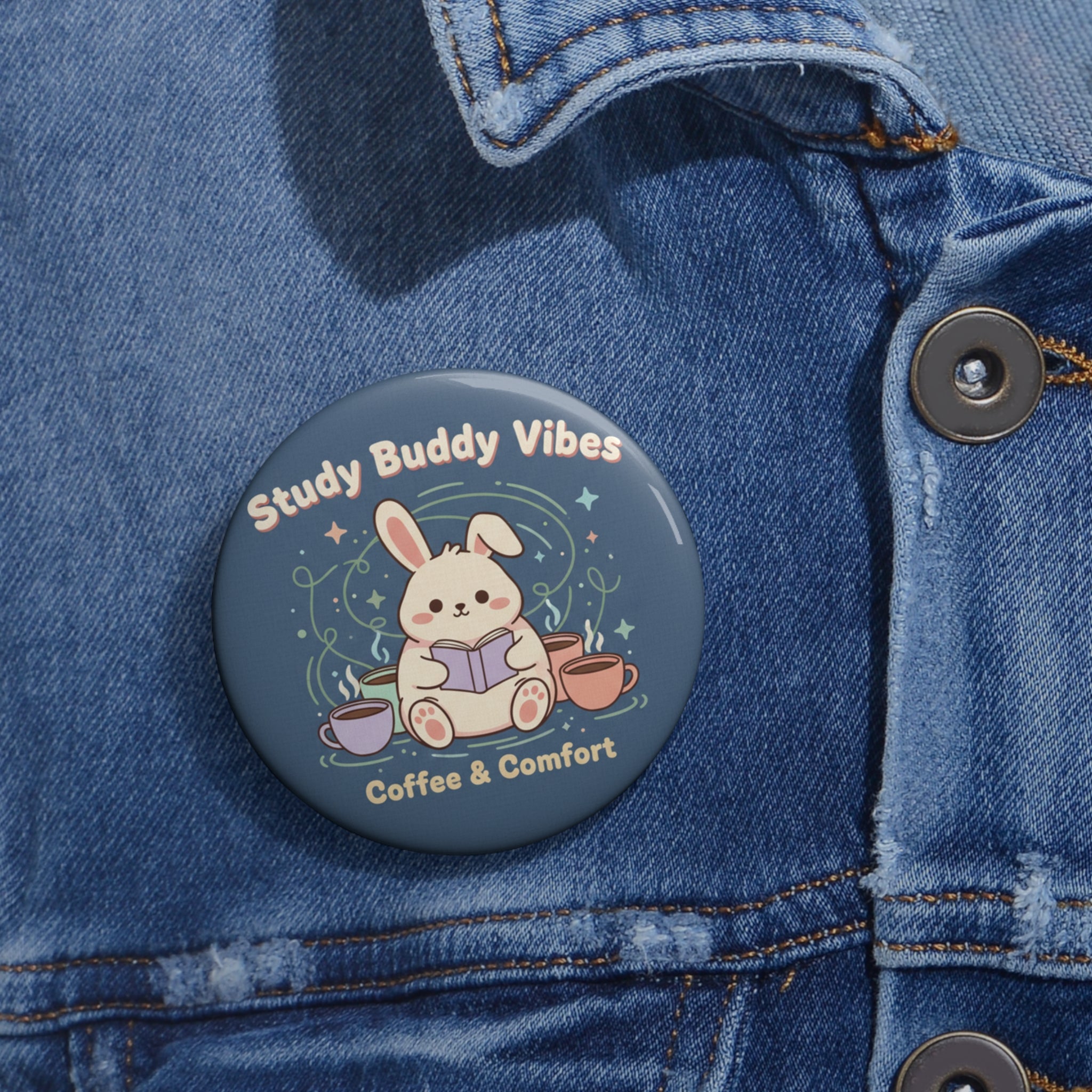 Bunny Pin Button – Study Buddy Vibes Coffee Comfort