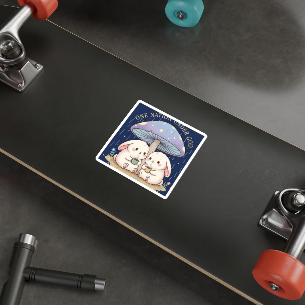 Two Cute Bunnies Die-Cut Sticker – One Nation Under God