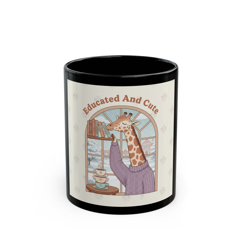Educated And Cute Giraffe Black Mug 11oz