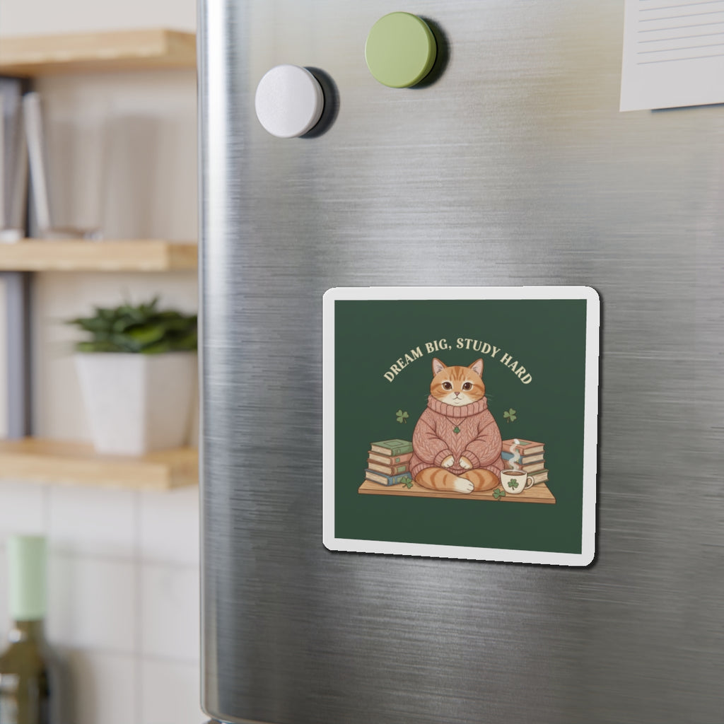 Cat Die-Cut Magnet – Dream Big, Study Hard