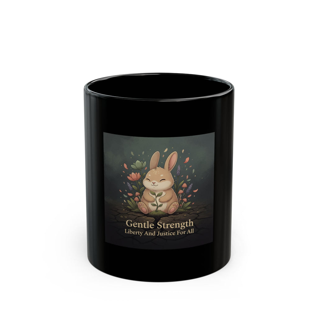 Bunny Black Mug 11oz – Gentle Strength Liberty and Justice for