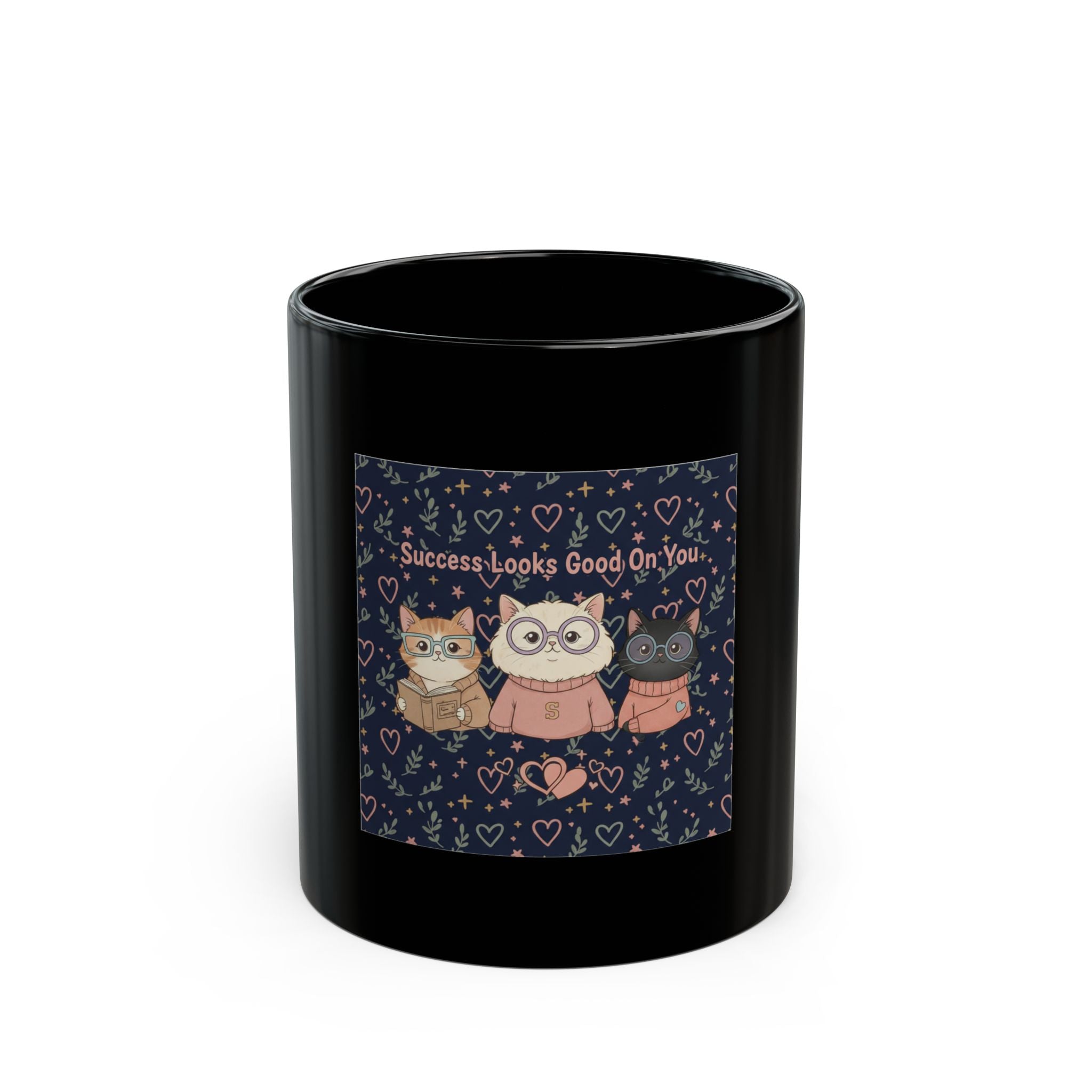Cats With Glasses Black Mug 11oz – Success Looks Good on You