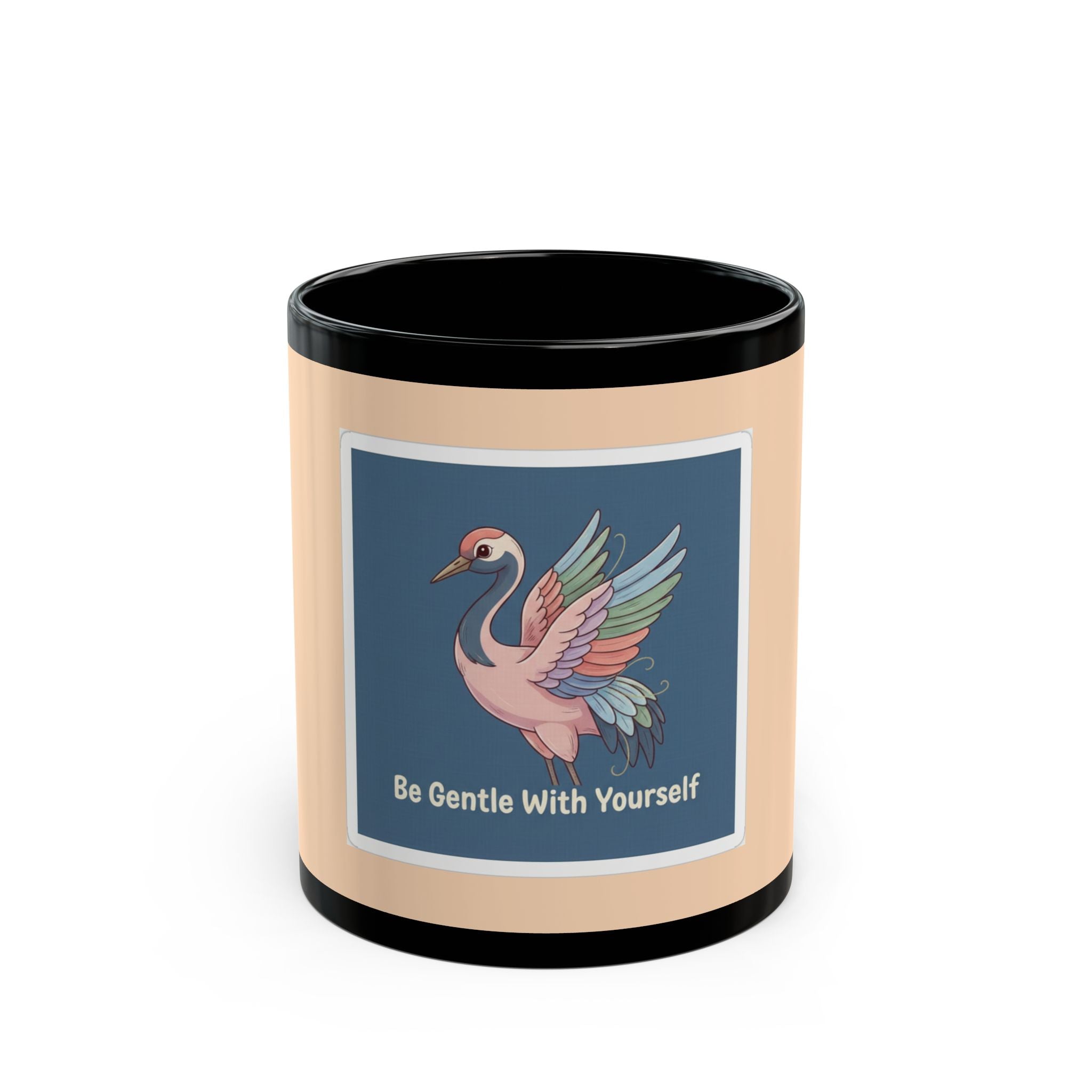 Crane Black Mug 11oz – Be Gentle With Yourself