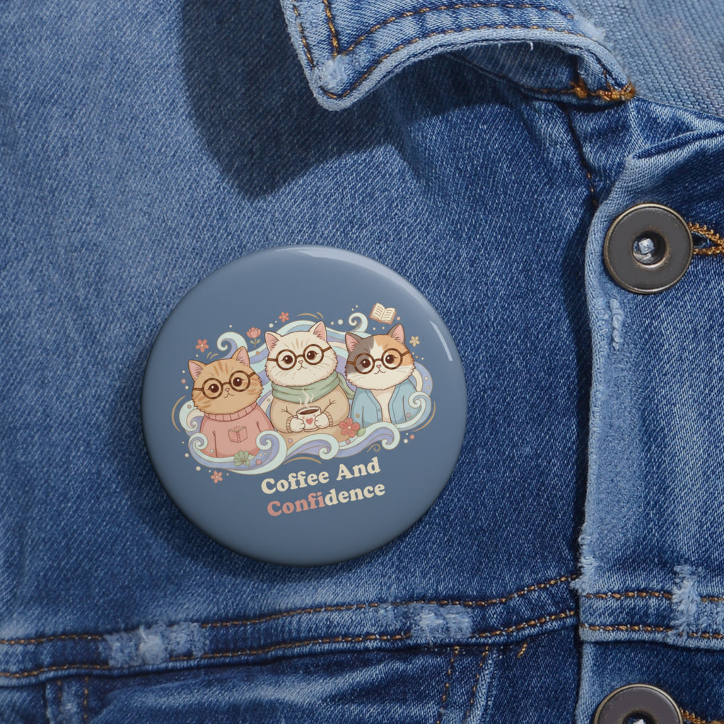 Cats With Glasses Pin Button – Coffee and Confidence
