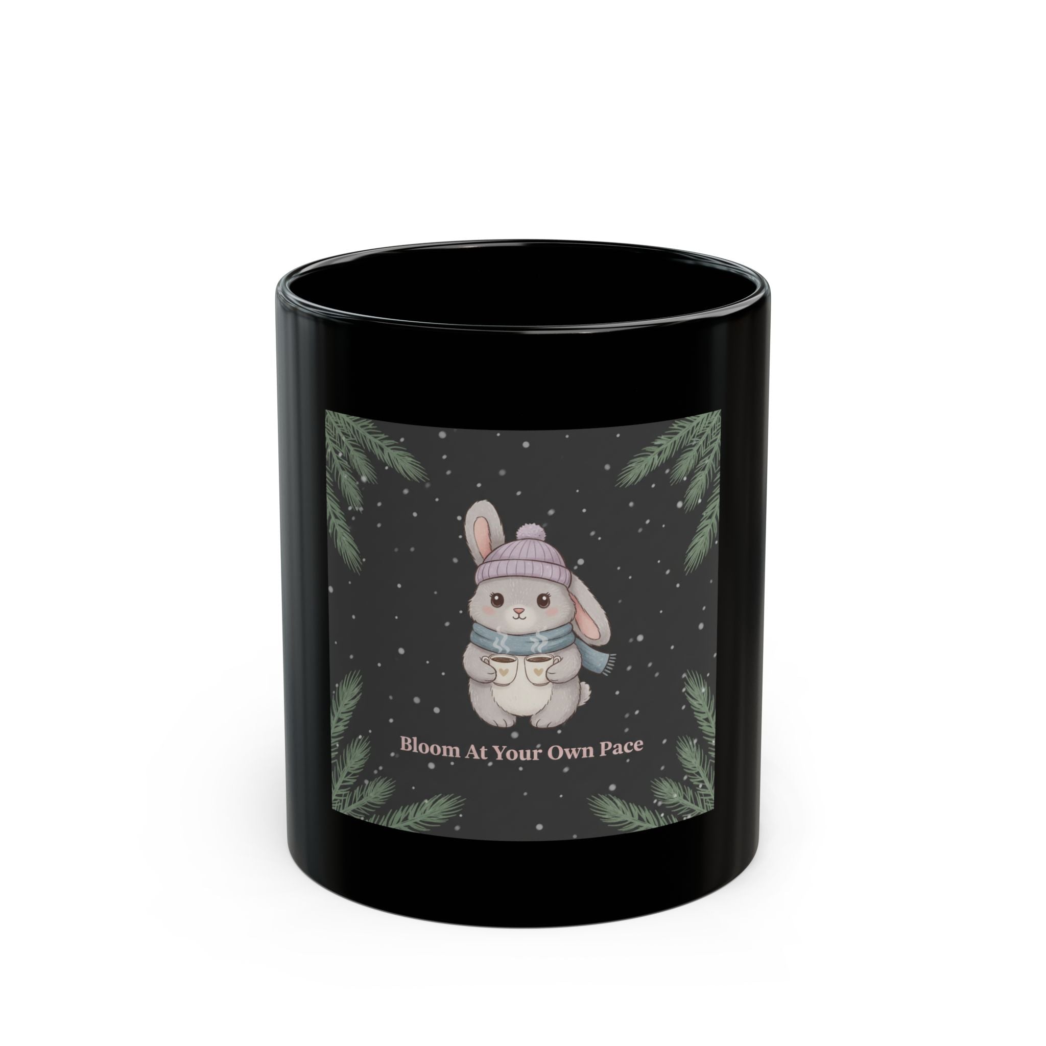 Bunny Black Mug 11oz – Bloom at Your Own Pace