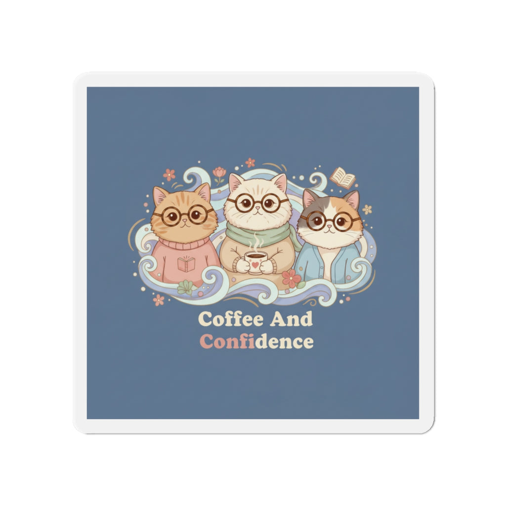 Cats With Glasses Die-Cut Magnet – Coffee and Confidence