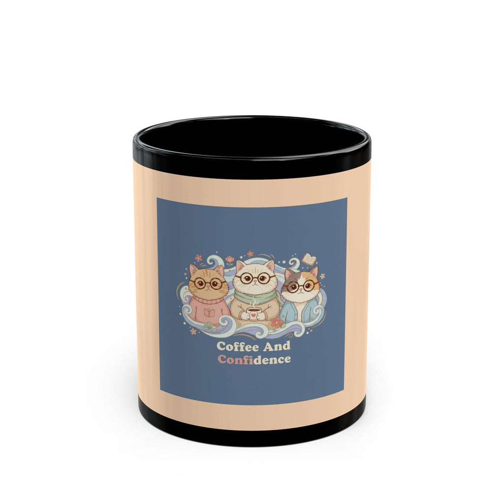 Cats With Glasses Black Mug 11oz – Coffee and Confidence