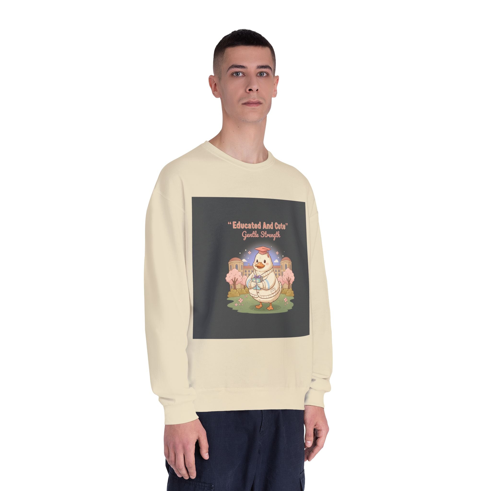Duck In A Cardigan Crewneck Sweatshirt – Educated and Cute Gentle Strength