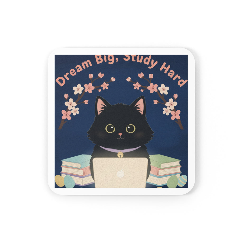 Black Cat Cork Coaster – Dream Big Study Hard