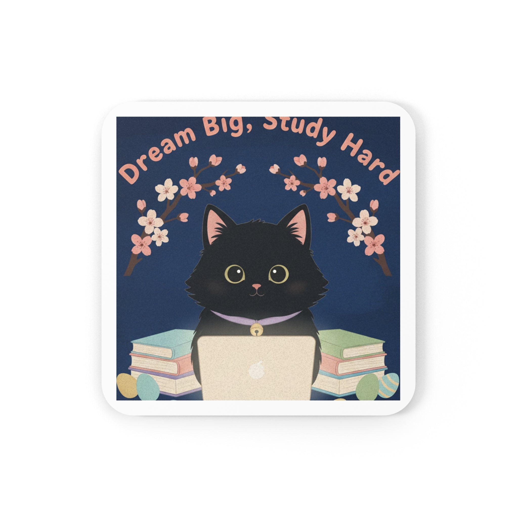 Black Cat Cork Coaster – Dream Big Study Hard