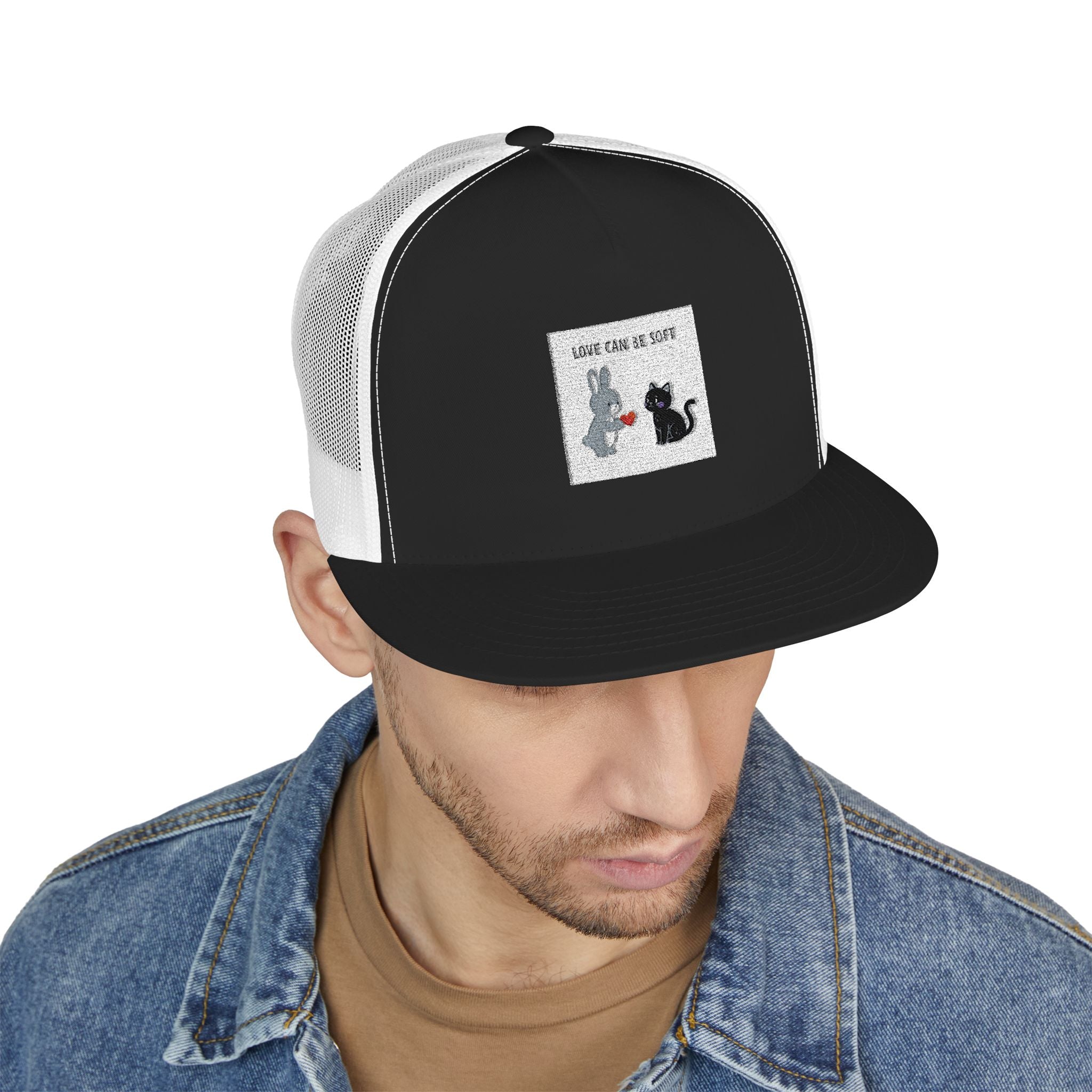 "LOVE CAN BE SOFT" Black Cat Trucker Cap | College Girl Gift | Fashion | KayKay Classics