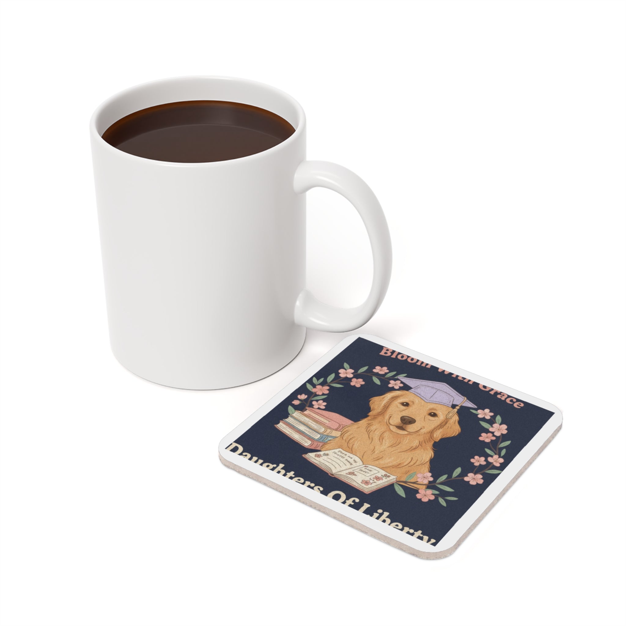 Golden Retriever Cork Coaster – Bloom With Grace
