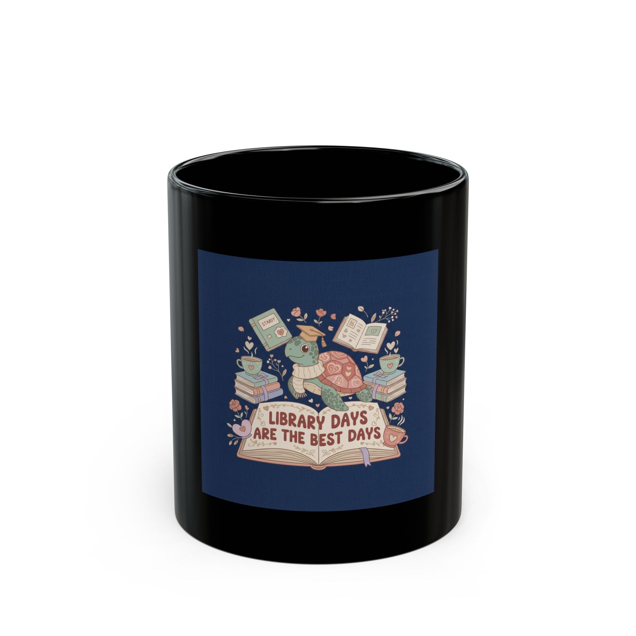 LIBRARY DAYS ARE THE BEST DAYS Turtle Black Mug 11oz