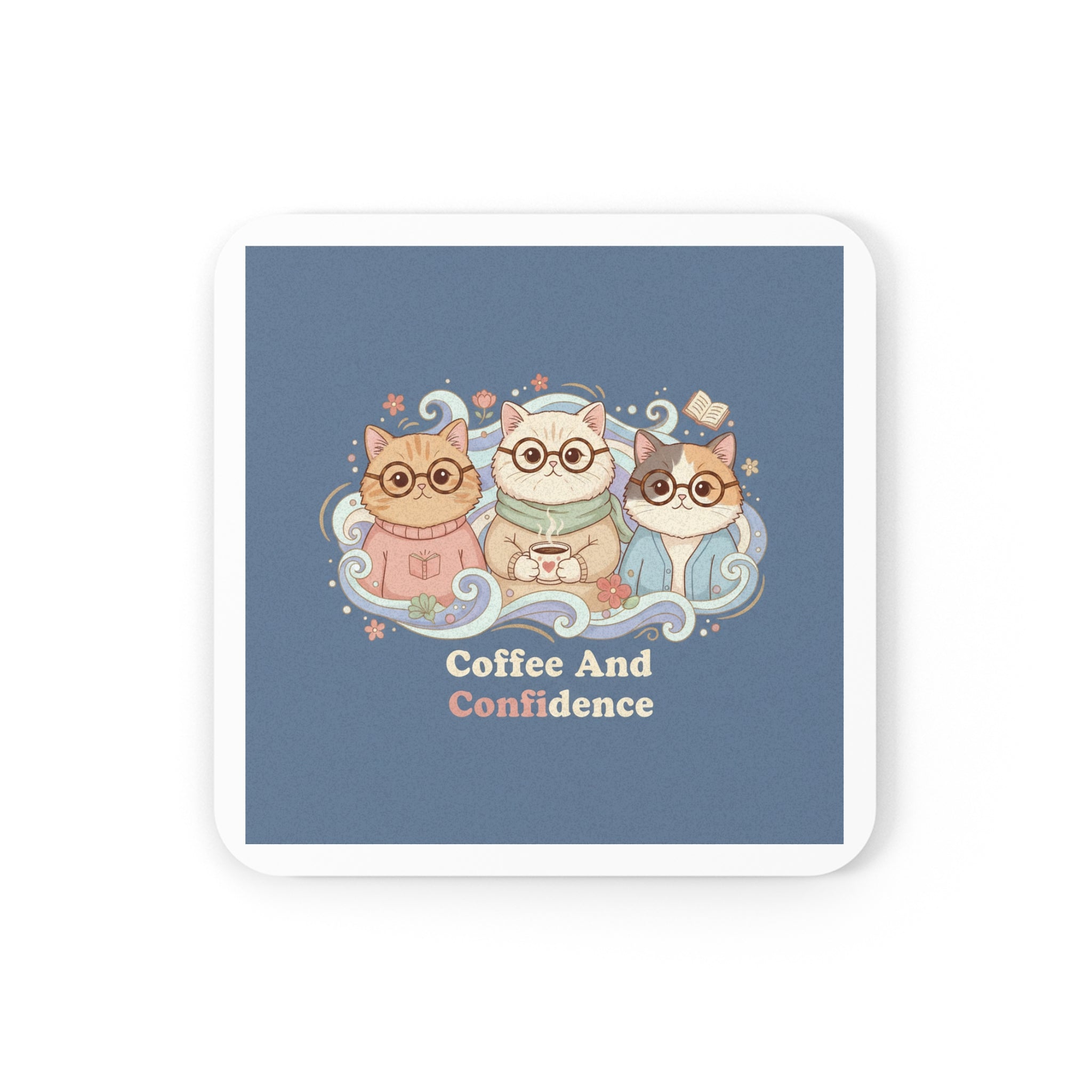 Cats With Glasses Cork Coaster – Coffee and Confidence