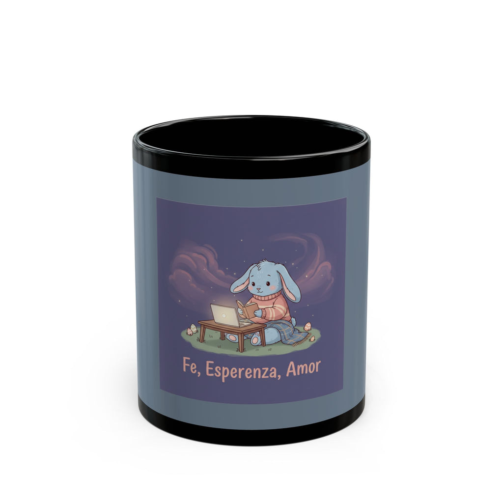 Bunny Black Mug 11oz – Fe, Esperenza, Amor