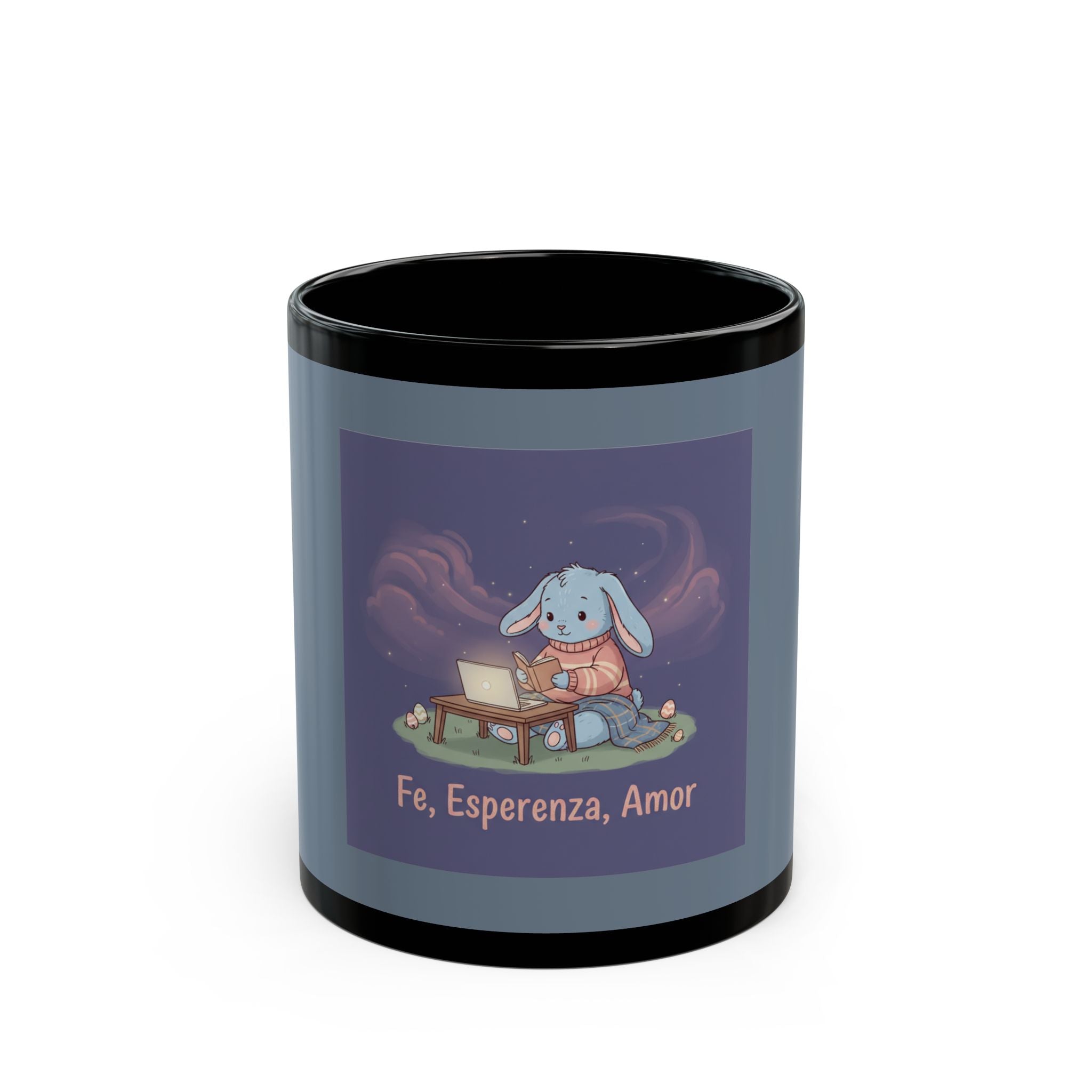 Bunny Black Mug 11oz – Fe, Esperenza, Amor