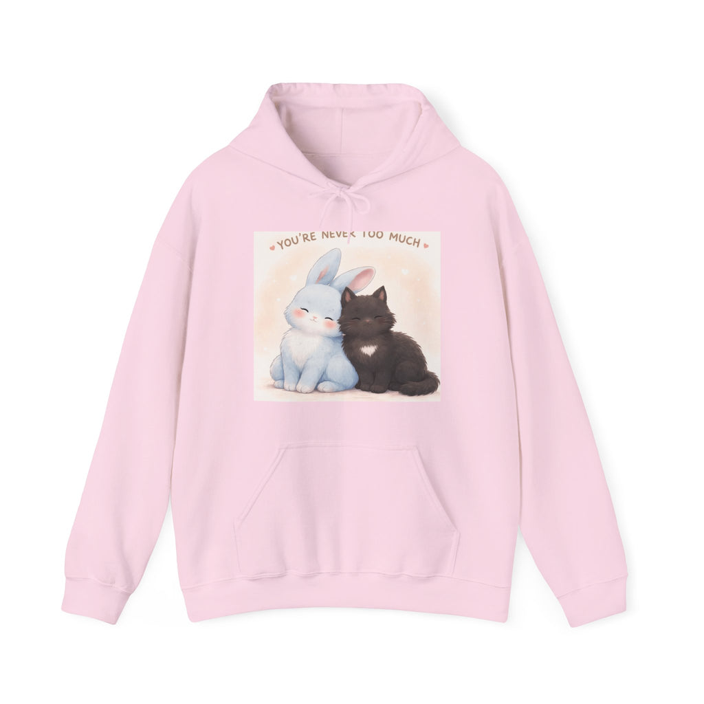 "YOU'RE NEVER TOO MUCH" Black Cat Hoodie | College Girl Gift | Fashion | KayKay Classics