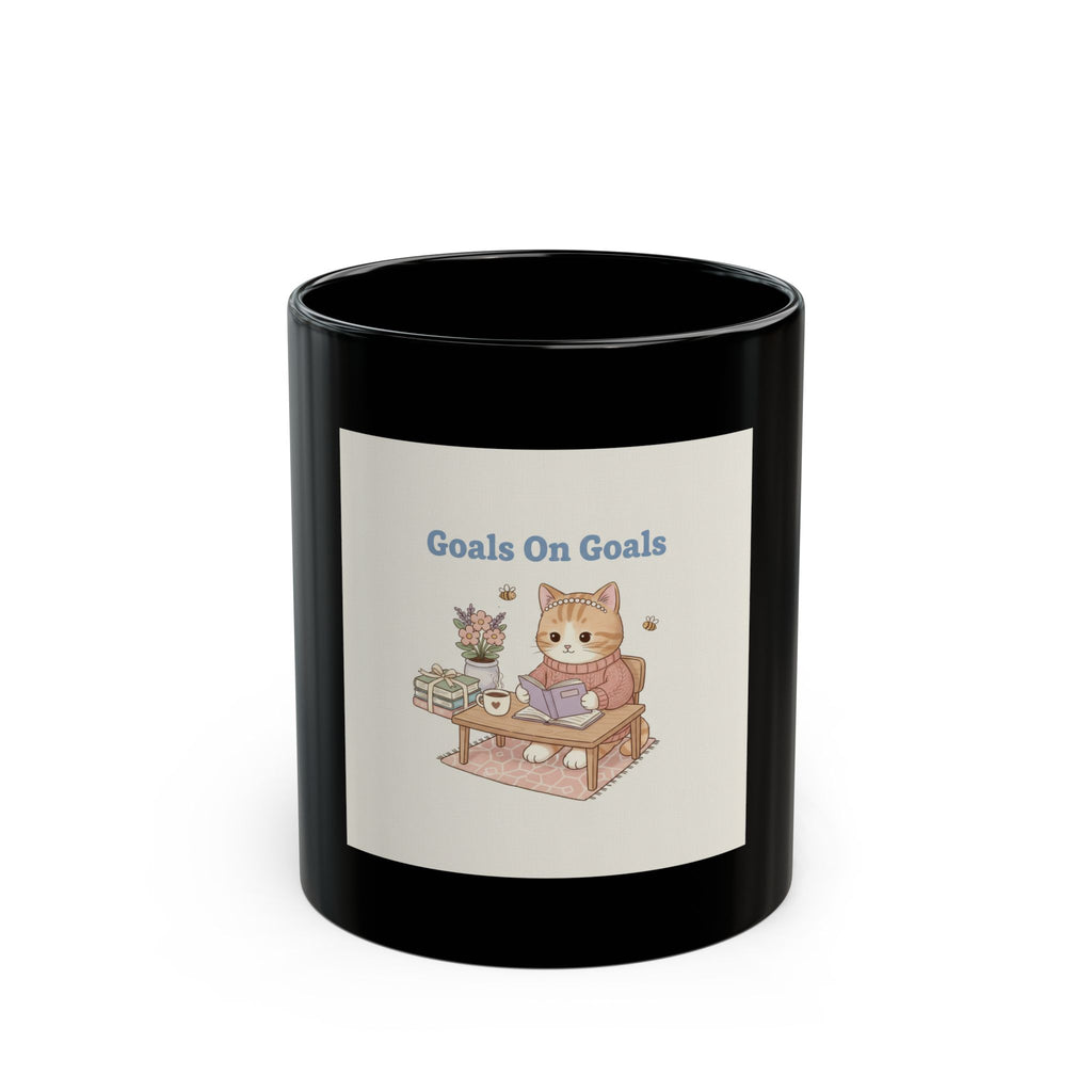 Goals On Goals Cat Black Mug 11oz