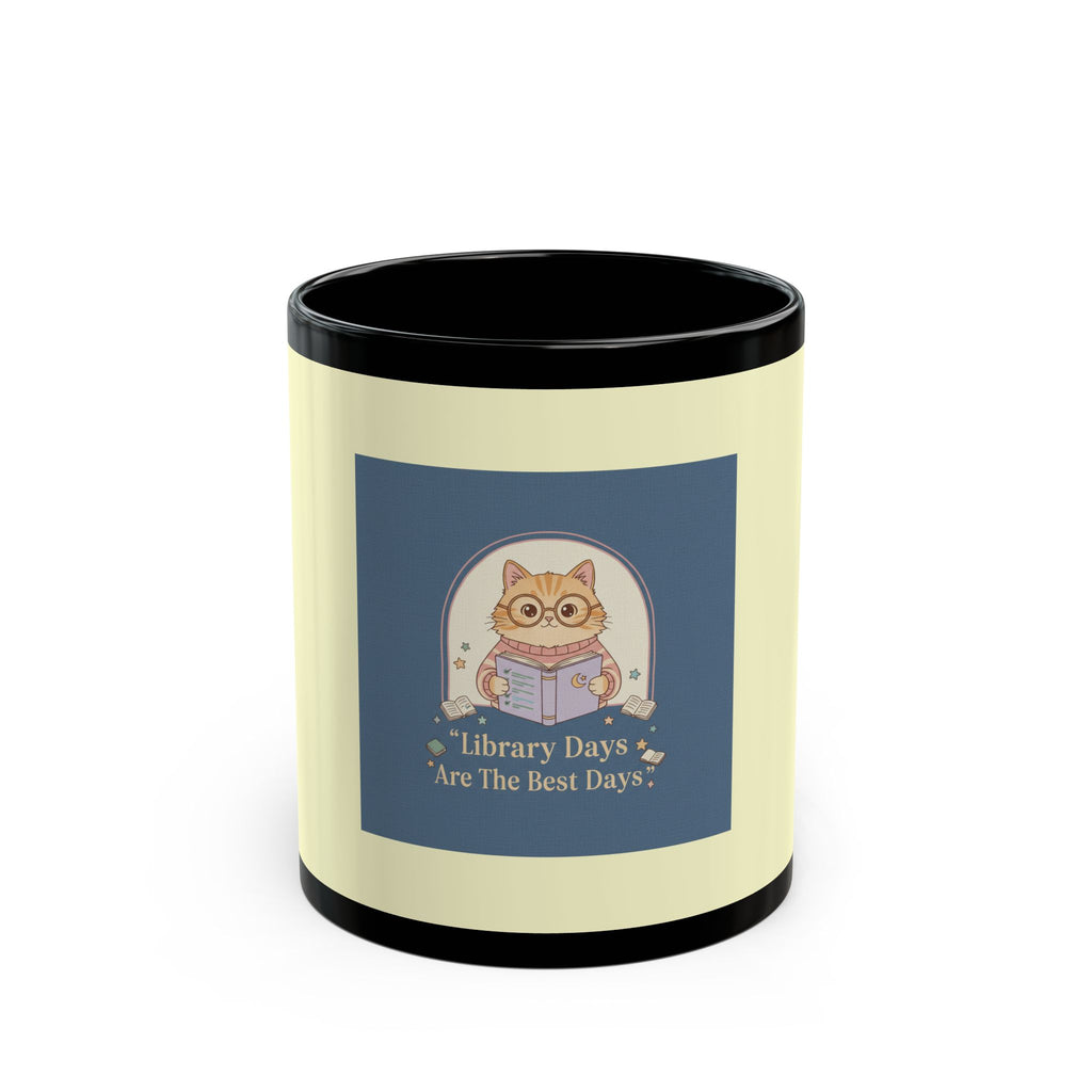 Cat Black Mug 11oz – Library Days Are the Best Days