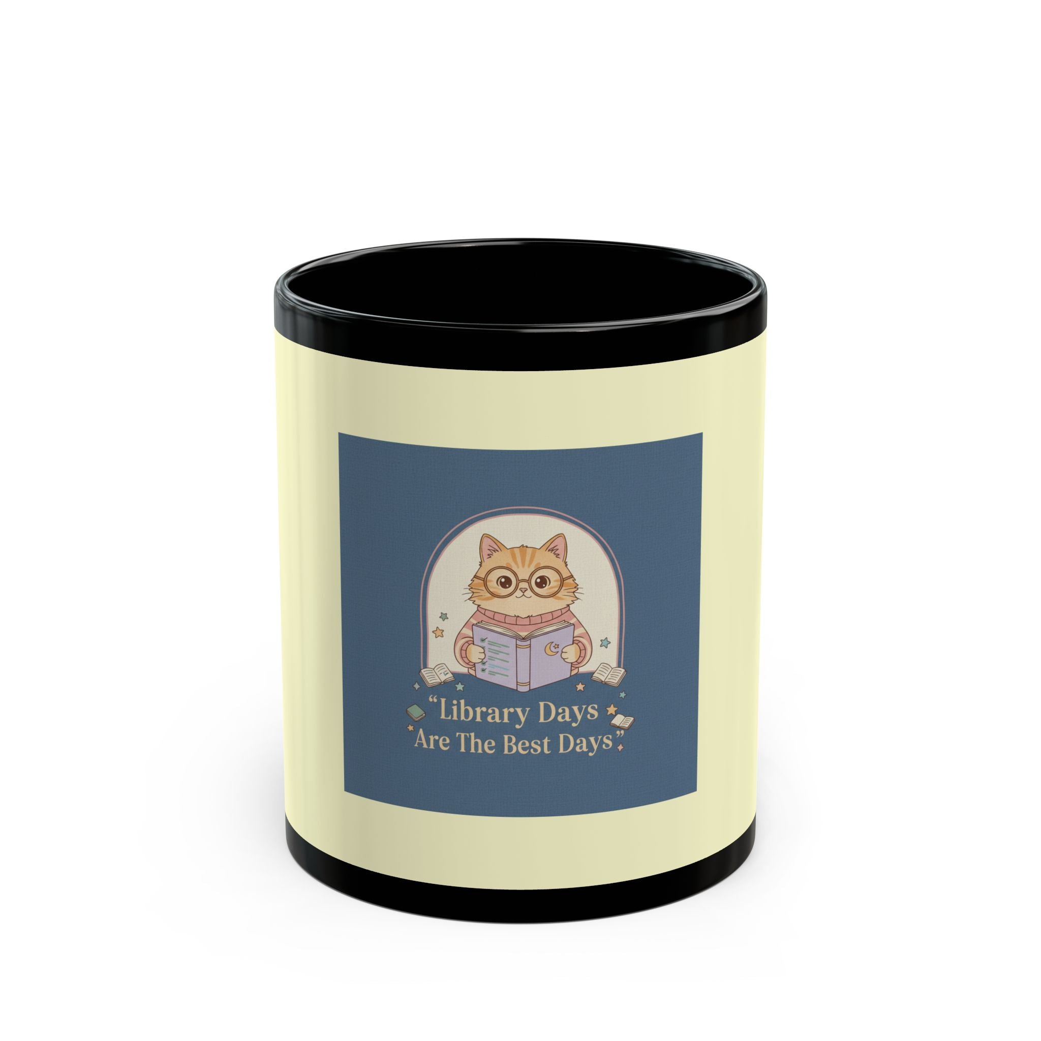 Cat Black Mug 11oz – Library Days Are the Best Days