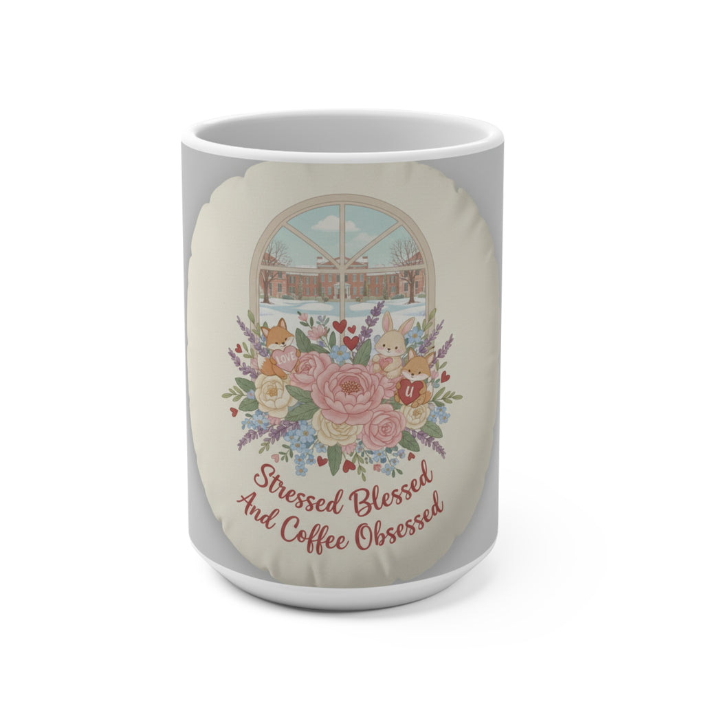Stressed Blessed And Coffee Obsessed Fox, rabbit Mug 15oz