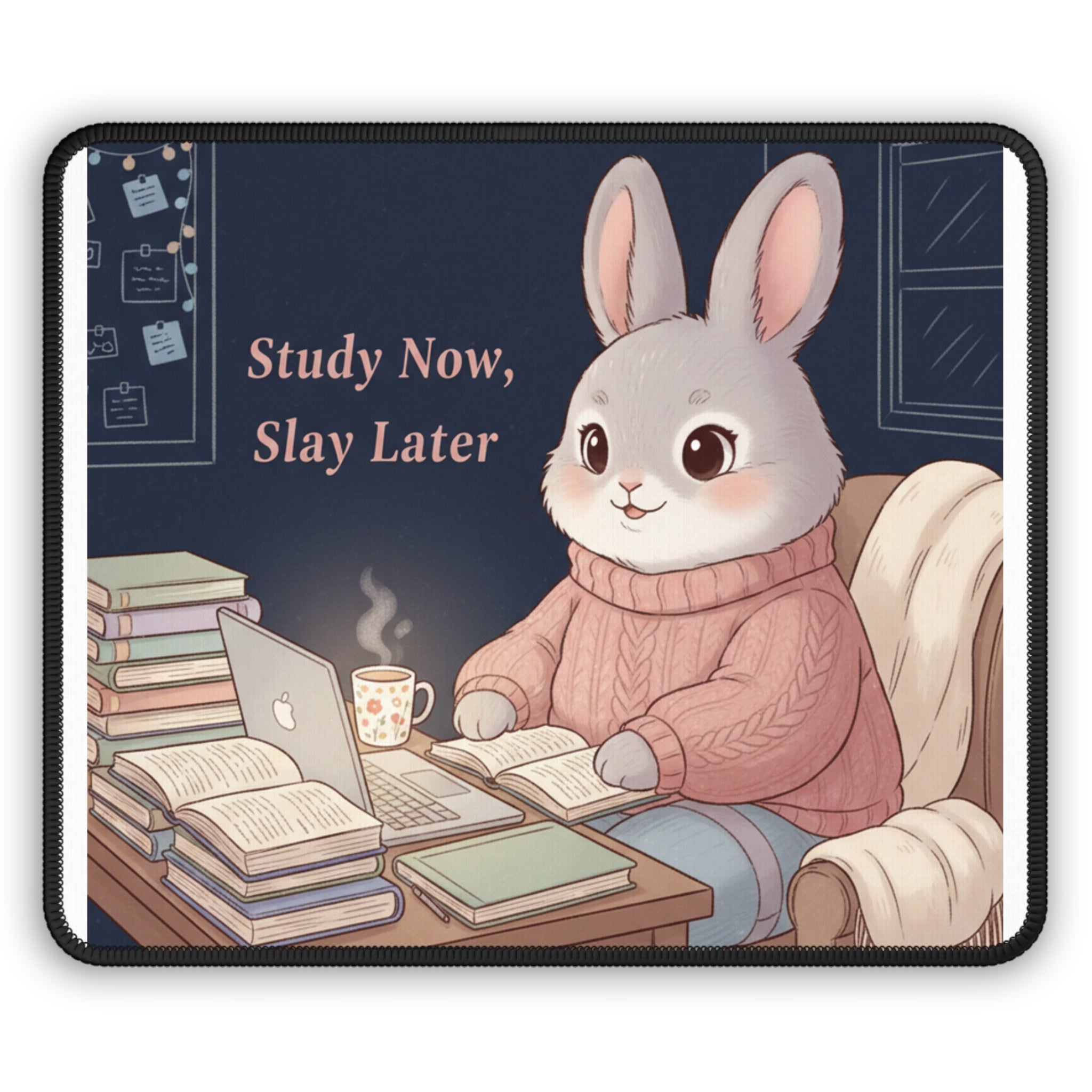 Rabbit Mouse Pad – Study Now, Slay Later
