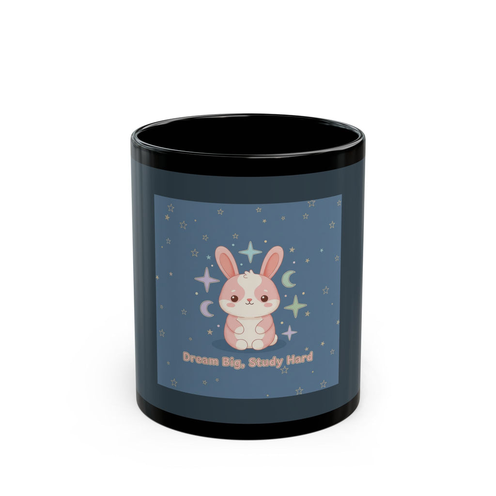 Bunny Black Mug 11oz – Dream Big, Study Hard