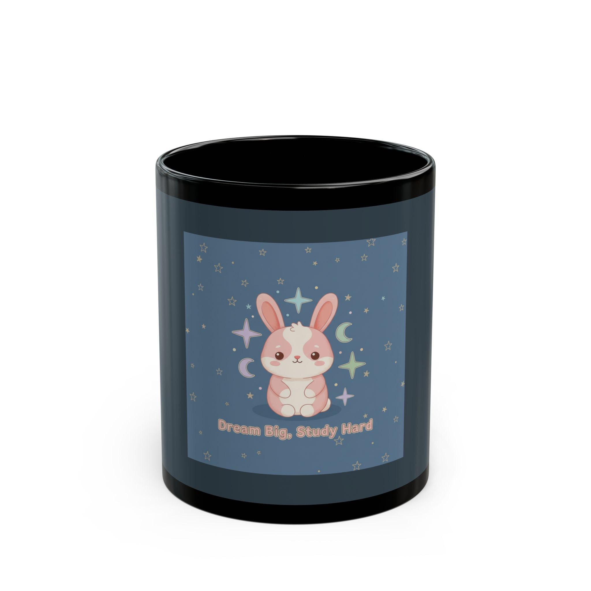 Bunny Black Mug 11oz – Dream Big, Study Hard