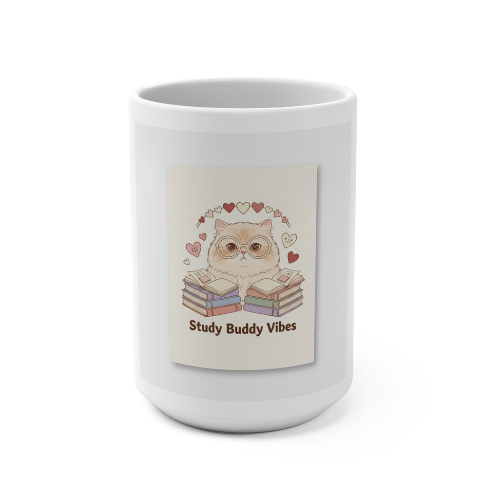 Study Buddy Vibes Cat Mug 15oz