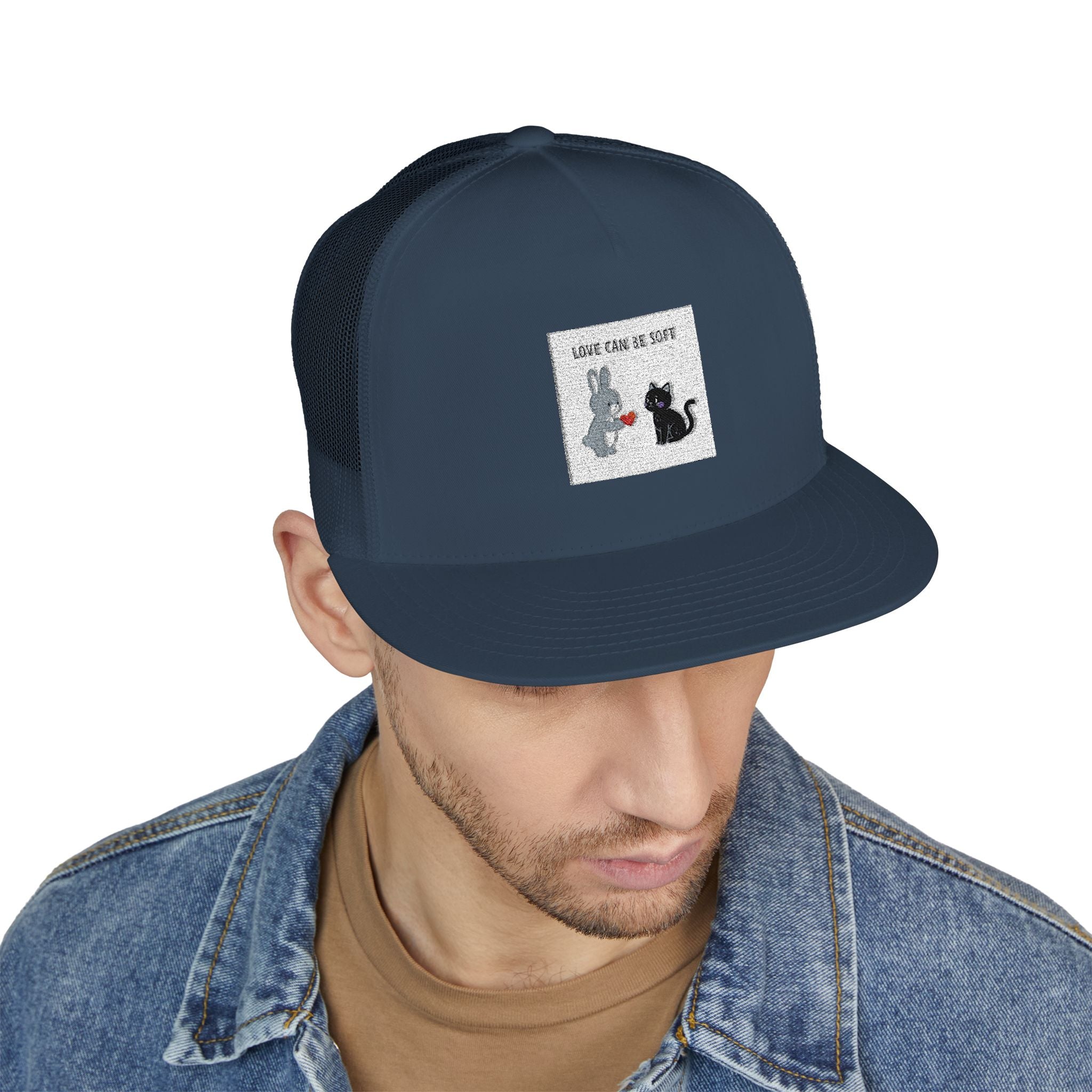 "LOVE CAN BE SOFT" Black Cat Trucker Cap | College Girl Gift | Fashion | KayKay Classics