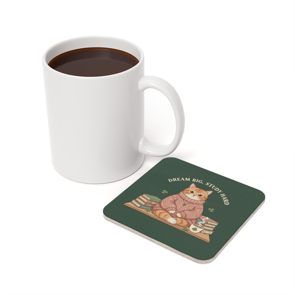 Cat Cork Coaster – Dream Big, Study Hard