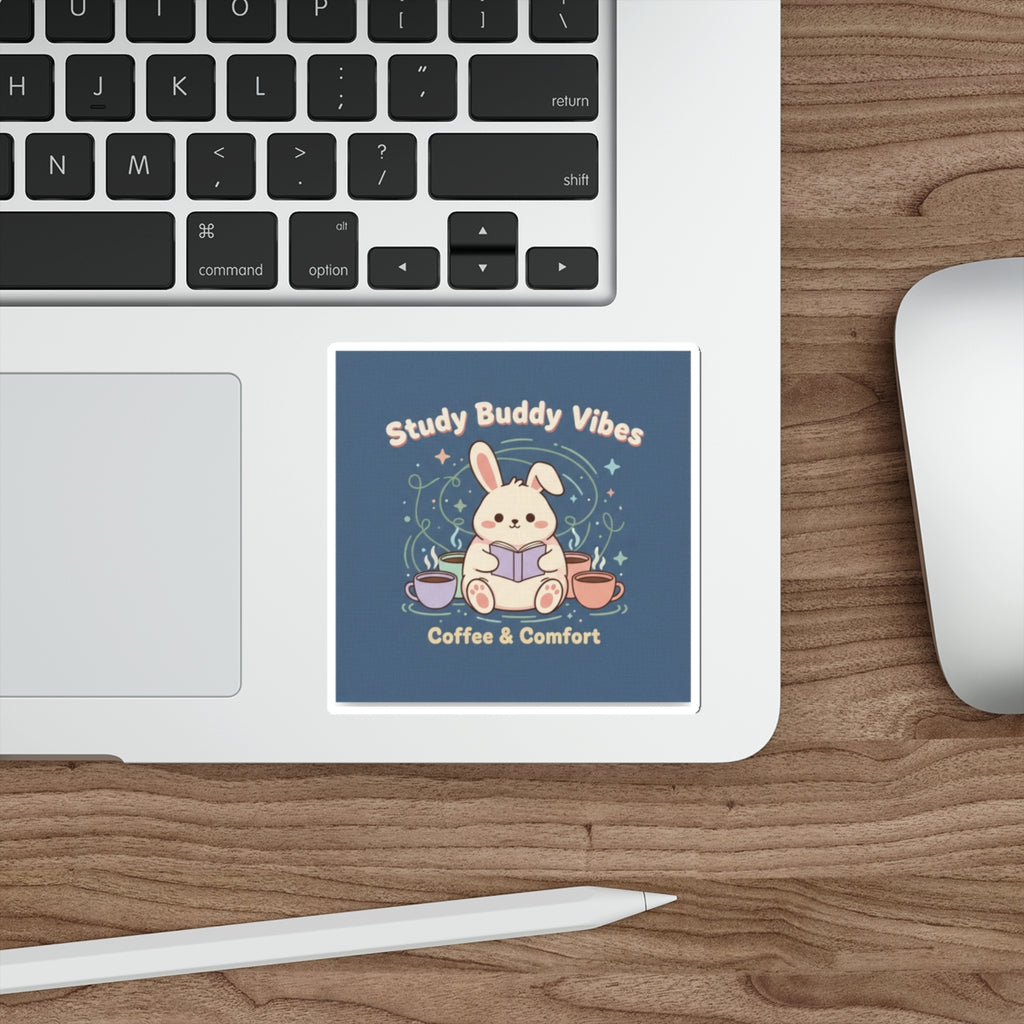Bunny Die-Cut Sticker – Study Buddy Vibes Coffee Comfort