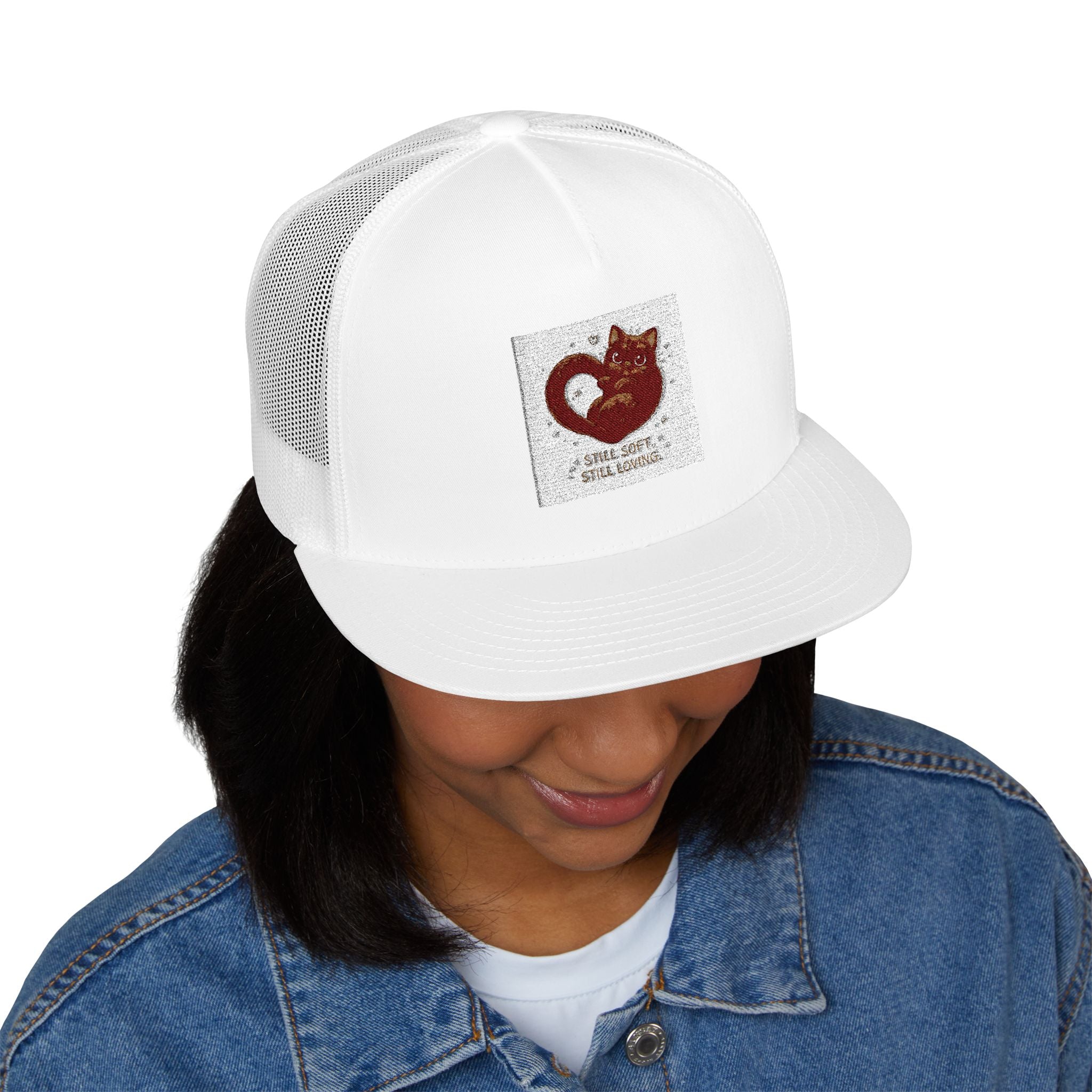 "STILL SOFT. STILL LOVING" Black Cat Trucker Cap | College Girl Gift | Fashion | KayKay Classics