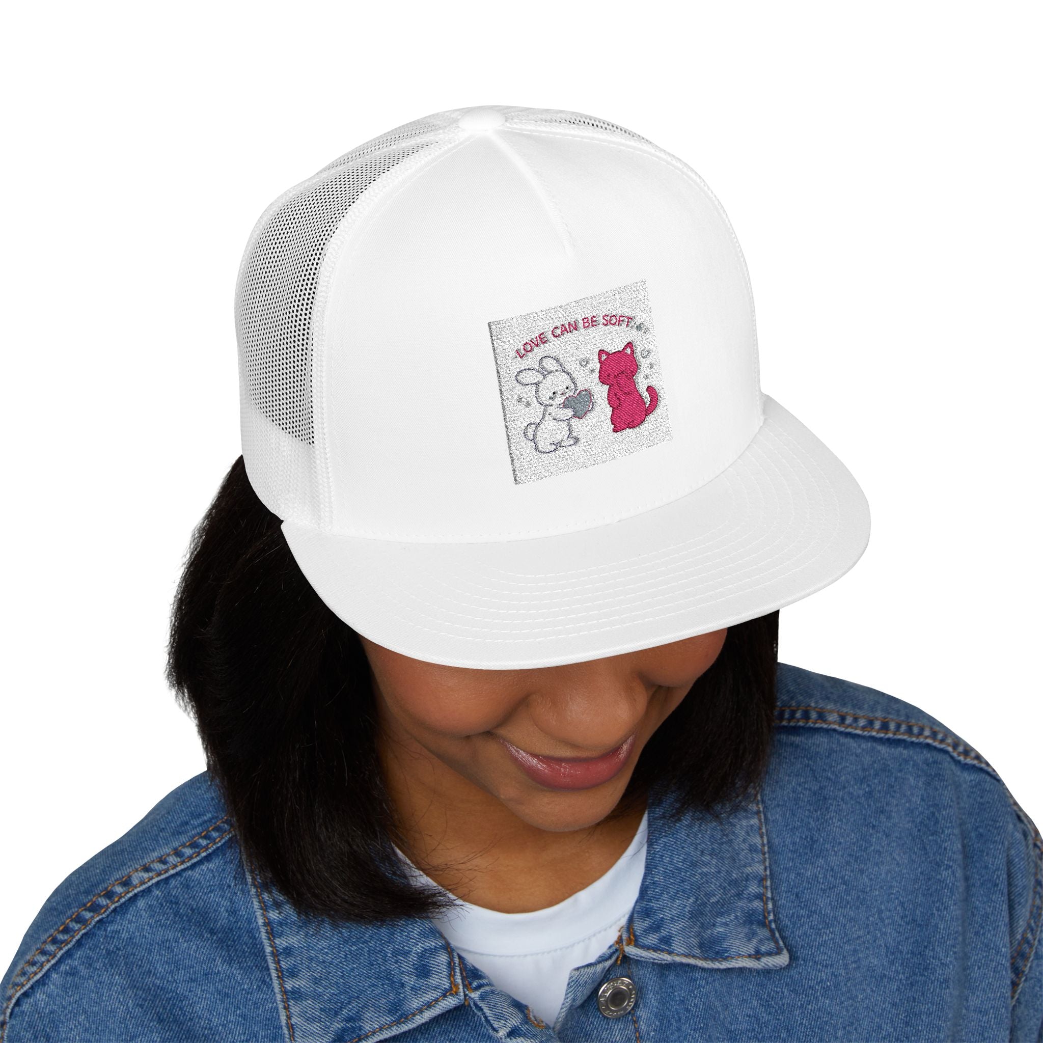 "LOVE CAN BE SOFT" Black Cat Trucker Cap | College Girl Gift | Fashion | KayKay Classics