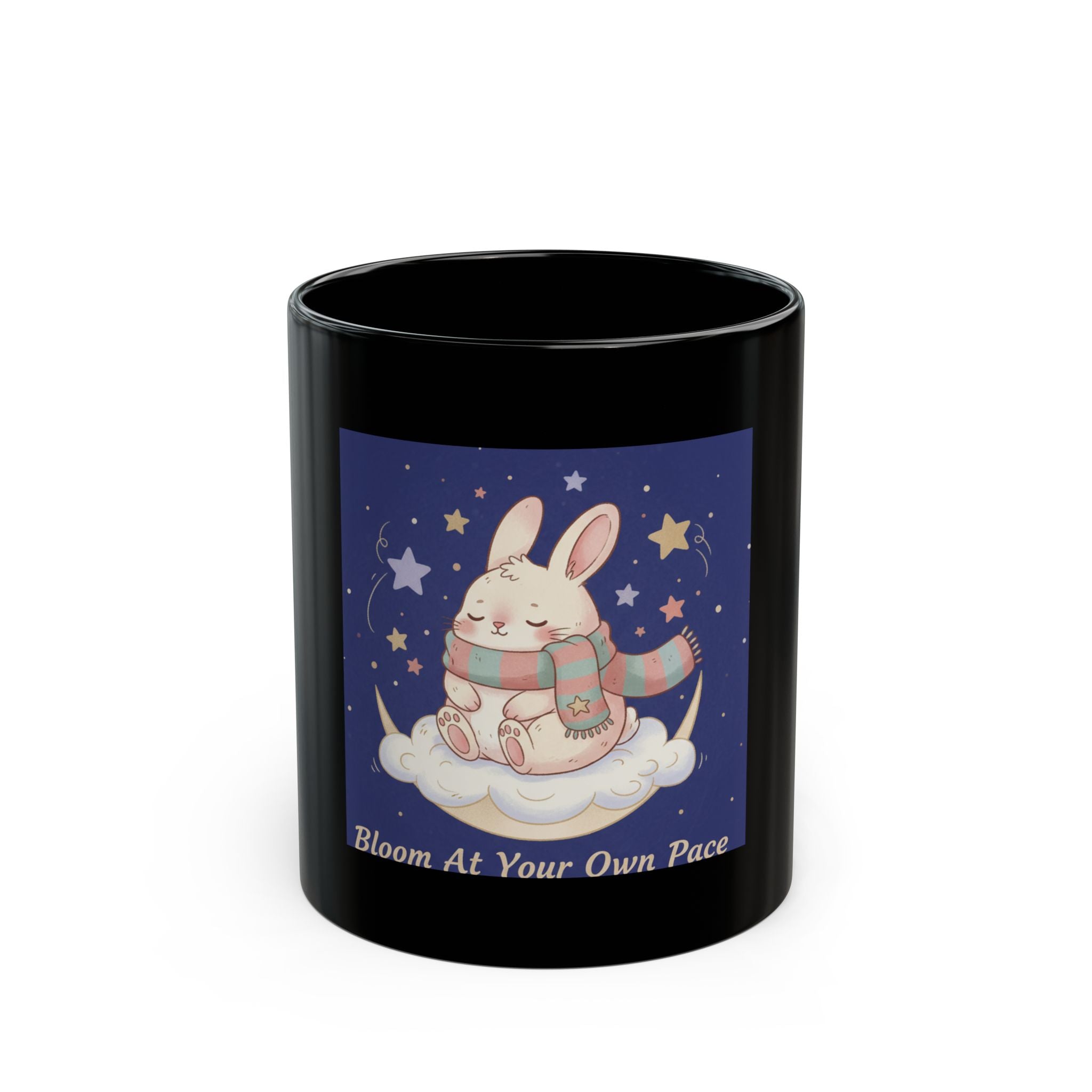 Bunny Black Mug 11oz – Bloom at Your Own Pace
