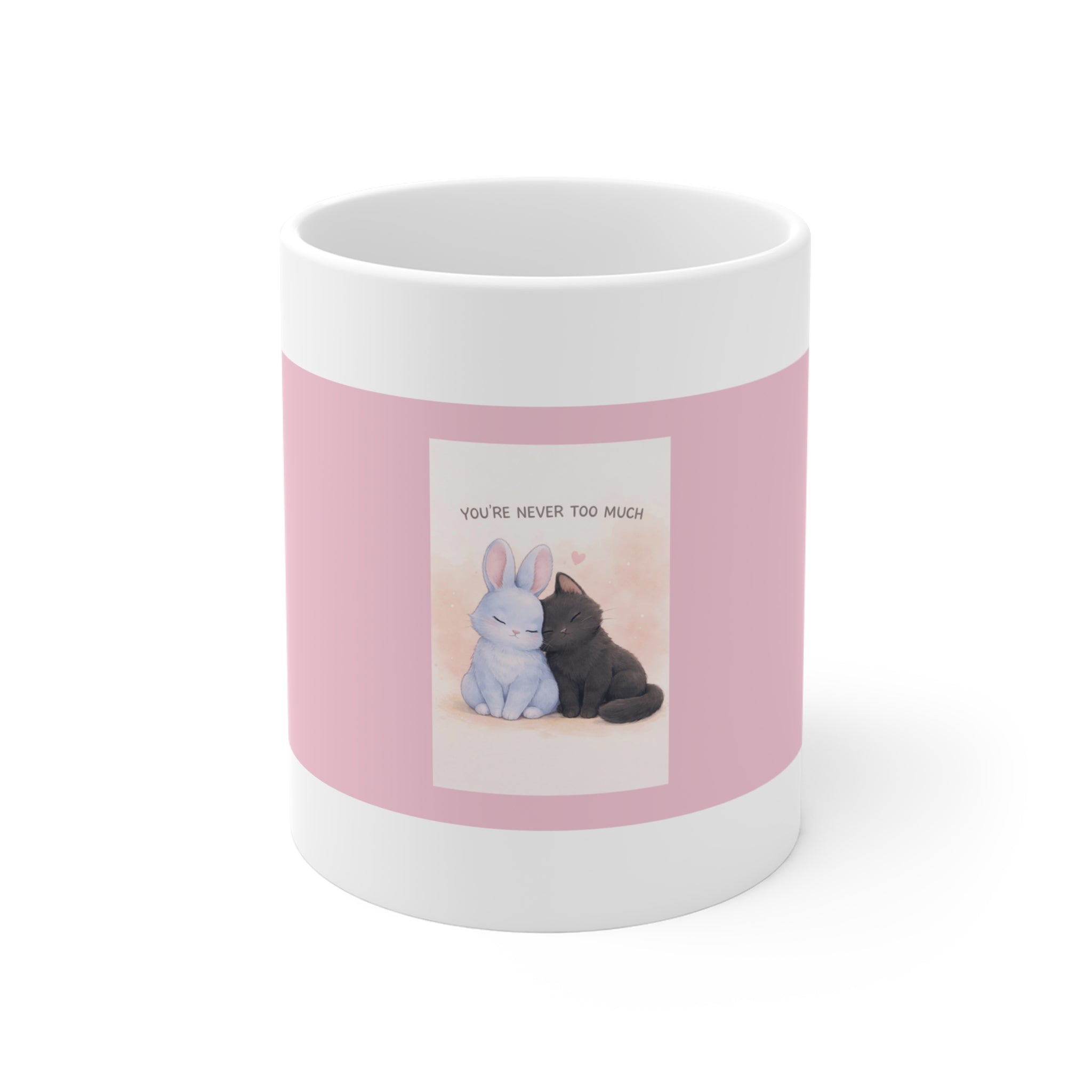 "YOU'RE NEVER TOO MUCH" Black Cat Mug | College Girl Gift | Fashion | KayKay Classics