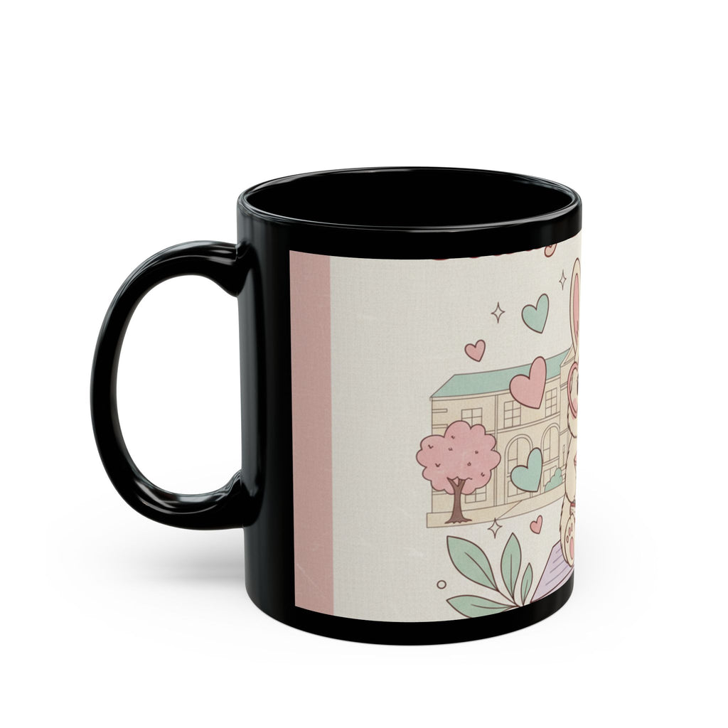 Study Buddy Vibes Rabbit Black Mug 11oz
