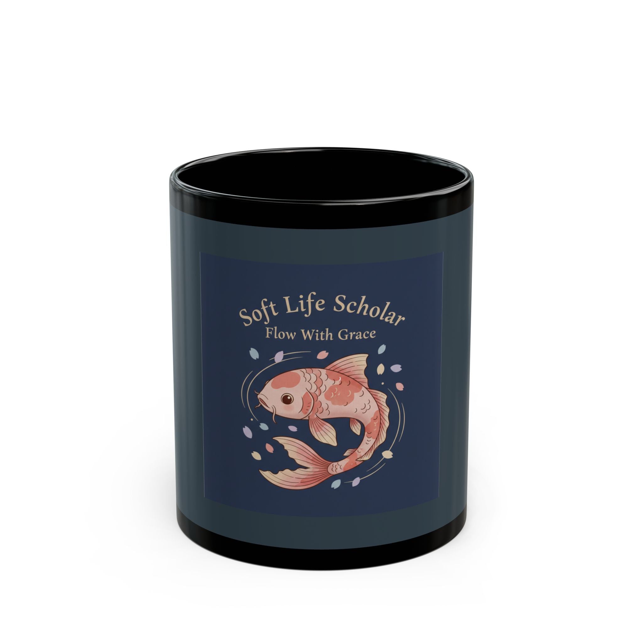 Koi Black Mug 11oz – Soft Life Scholar Flow With Grace