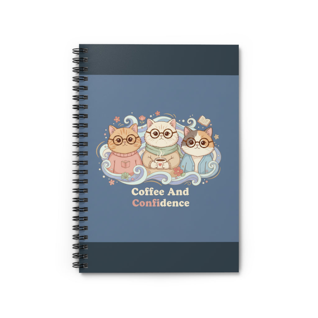 Cats With Glasses Spiral Notebook – Coffee and Confidence