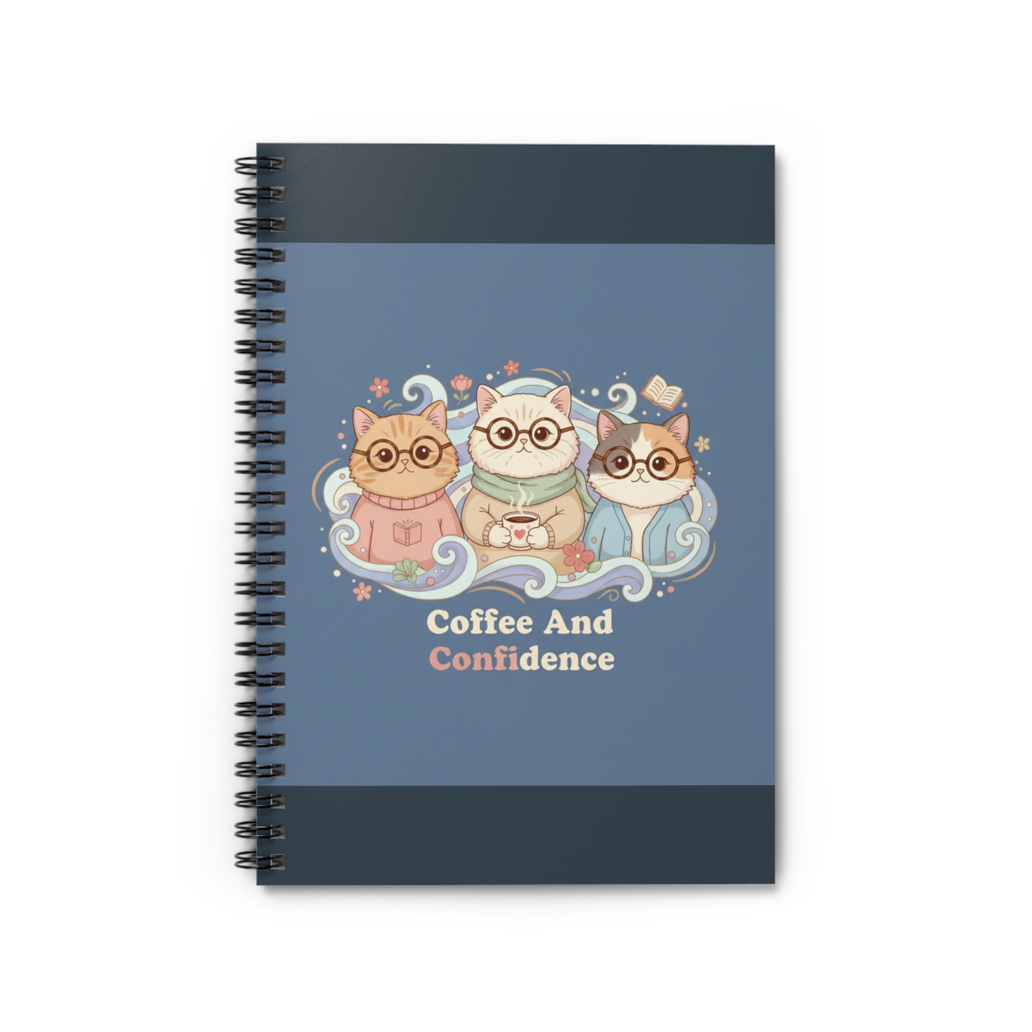 Cats With Glasses Spiral Notebook – Coffee and Confidence