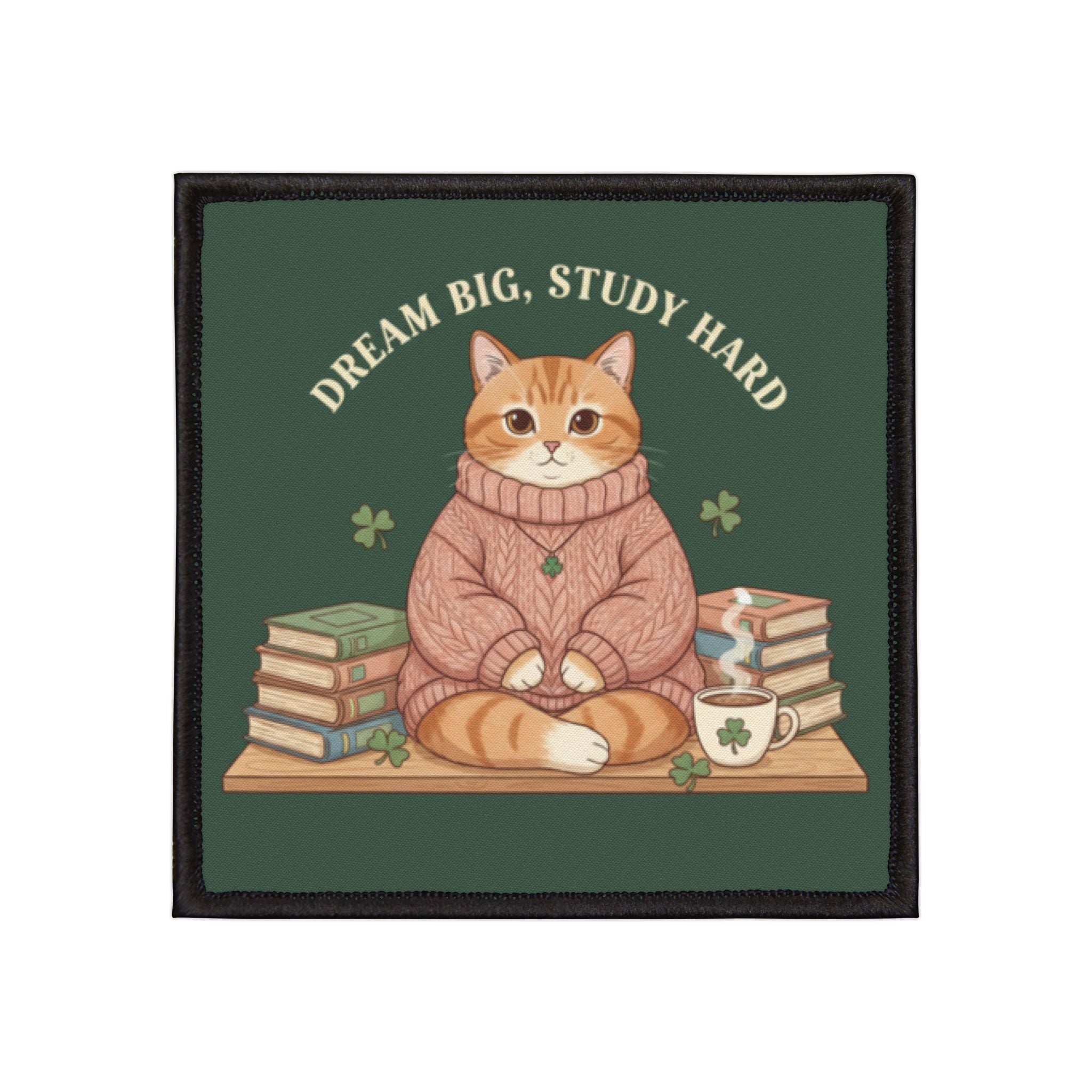 Cat Iron-On Patch – Dream Big, Study Hard