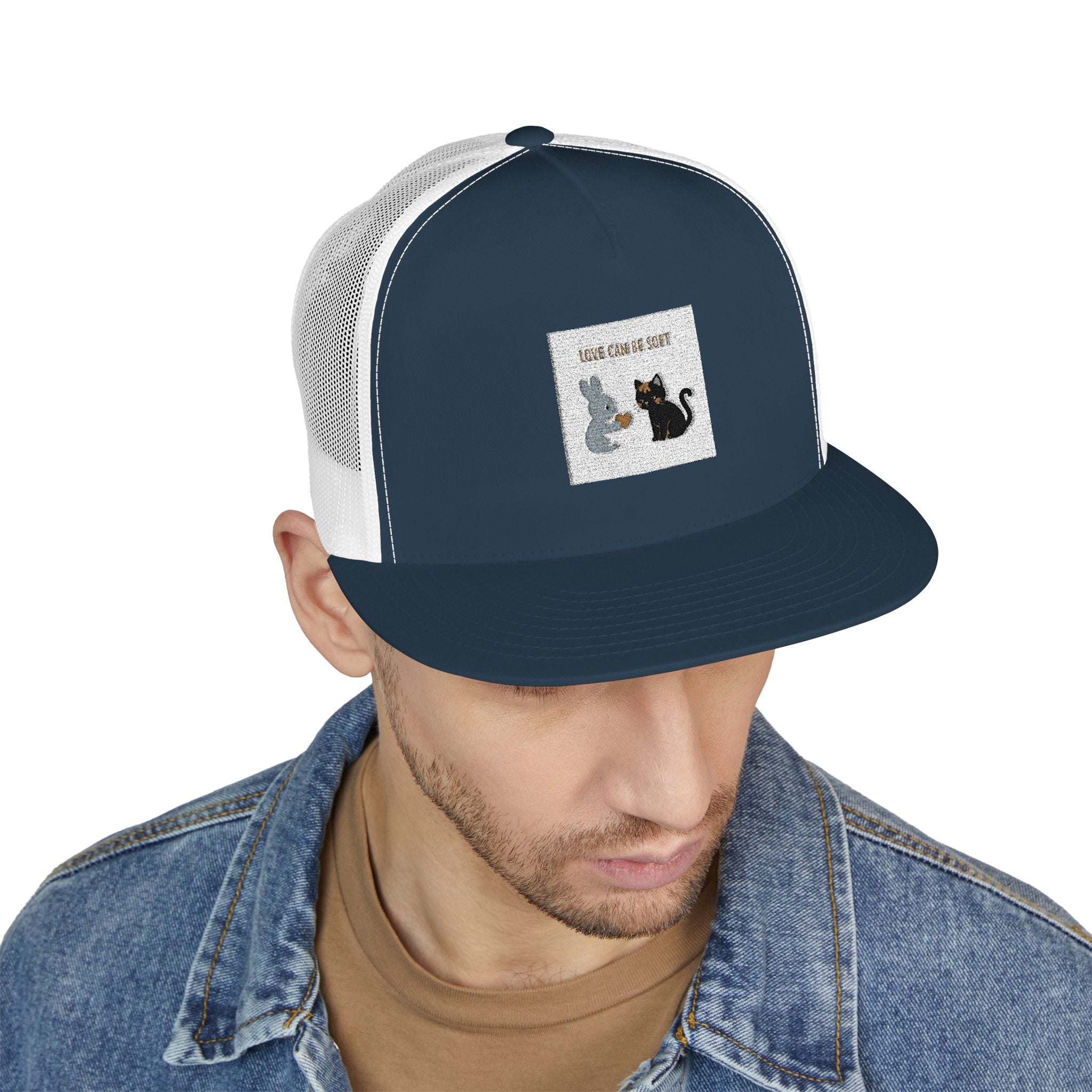 "LOVE CAN BE SOFT" Black Cat Trucker Cap | College Girl Gift | Fashion | KayKay Classics
