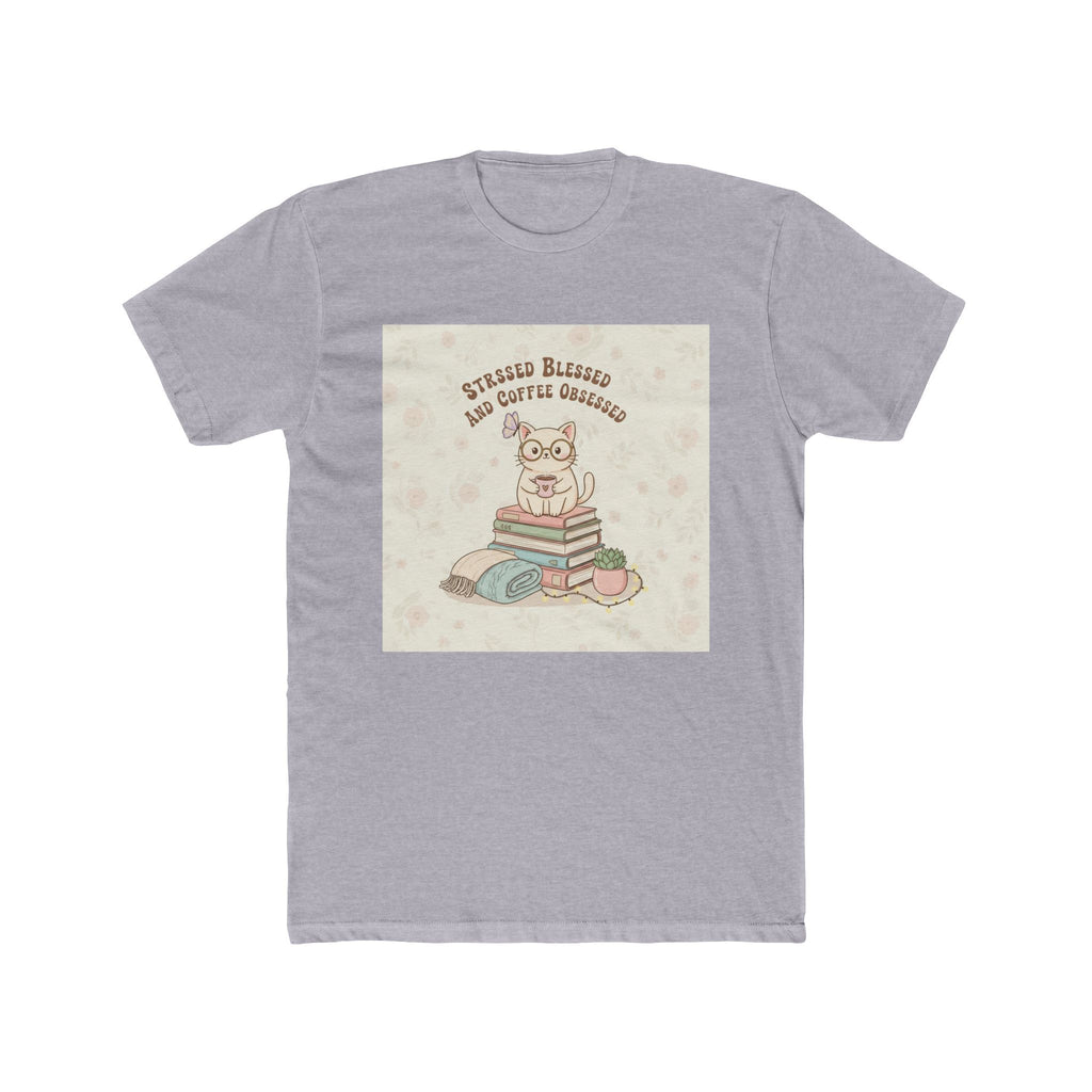 STRESSED BLESSED AND COFFEE OBSESSED Cat Unisex Tee