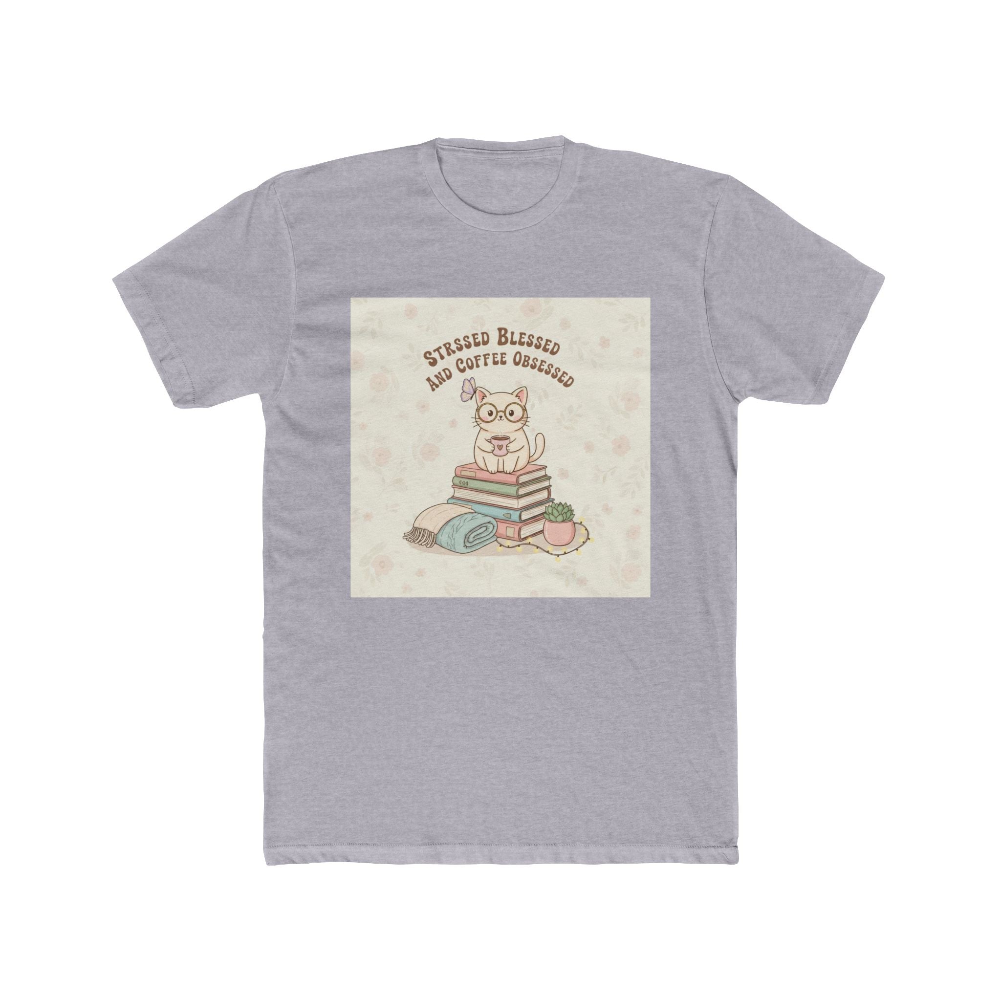 STRESSED BLESSED AND COFFEE OBSESSED Cat Unisex Tee